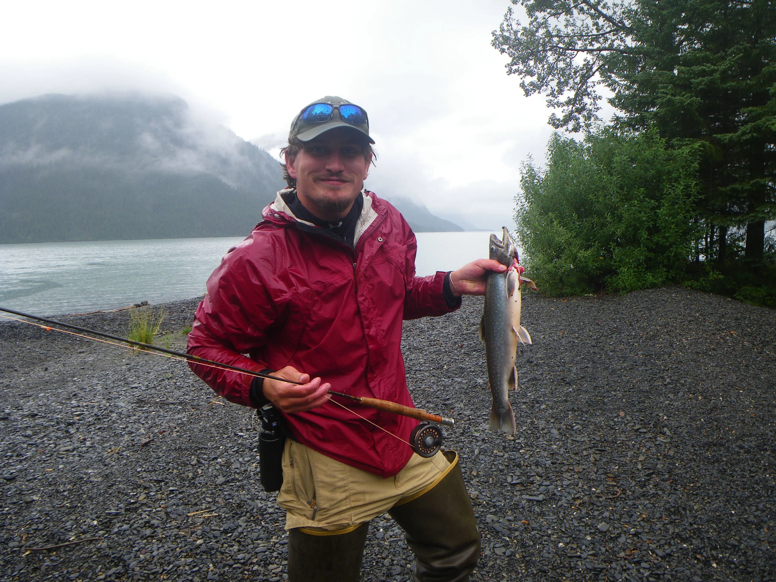  Dolly Varden caught on the fly. &nbsp;Lake Kenai in the background. 