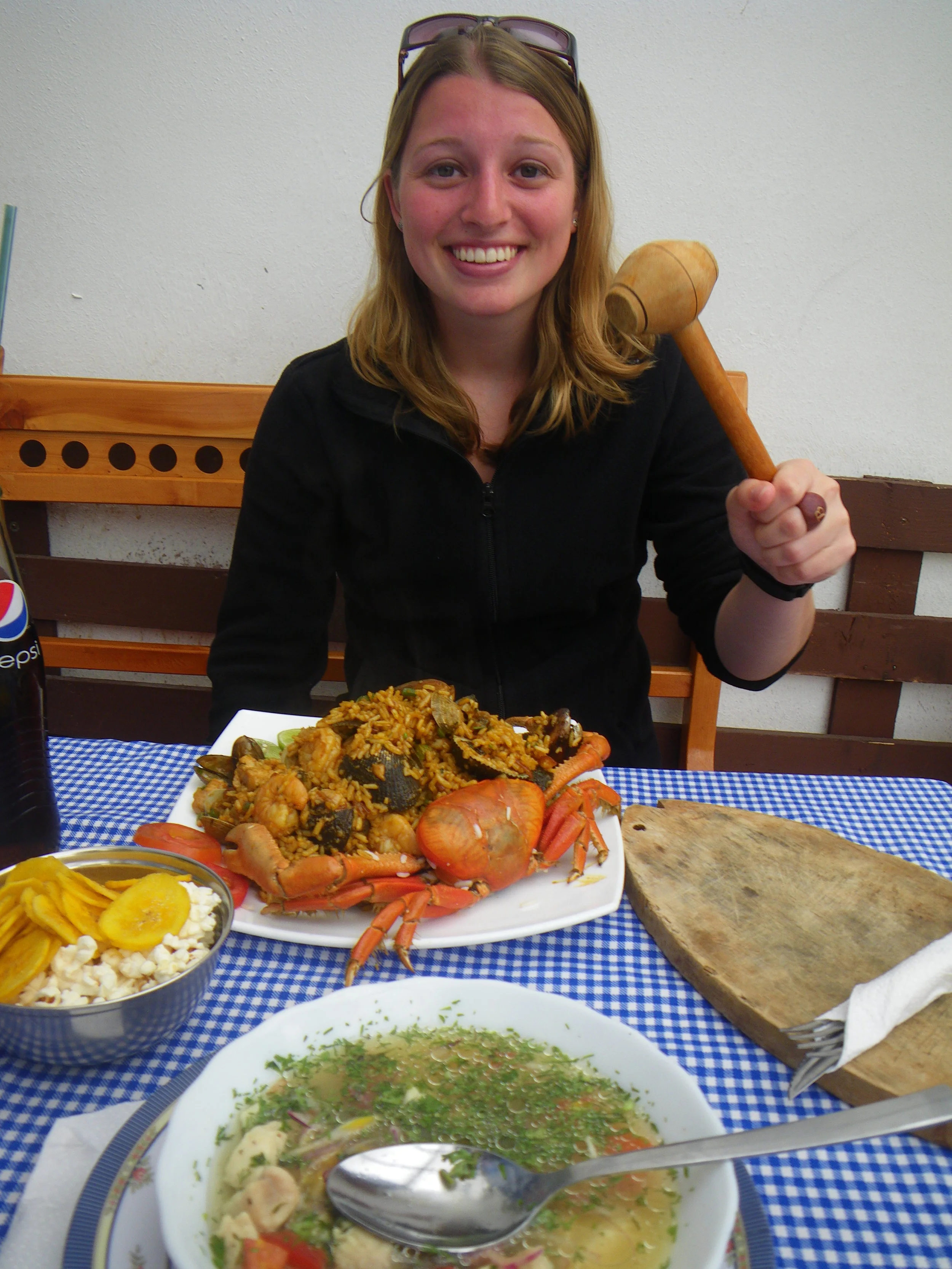  Melanie's order of "Arroz marinero" or fisherman's rice. &nbsp;She was not expecting an entire crab. 