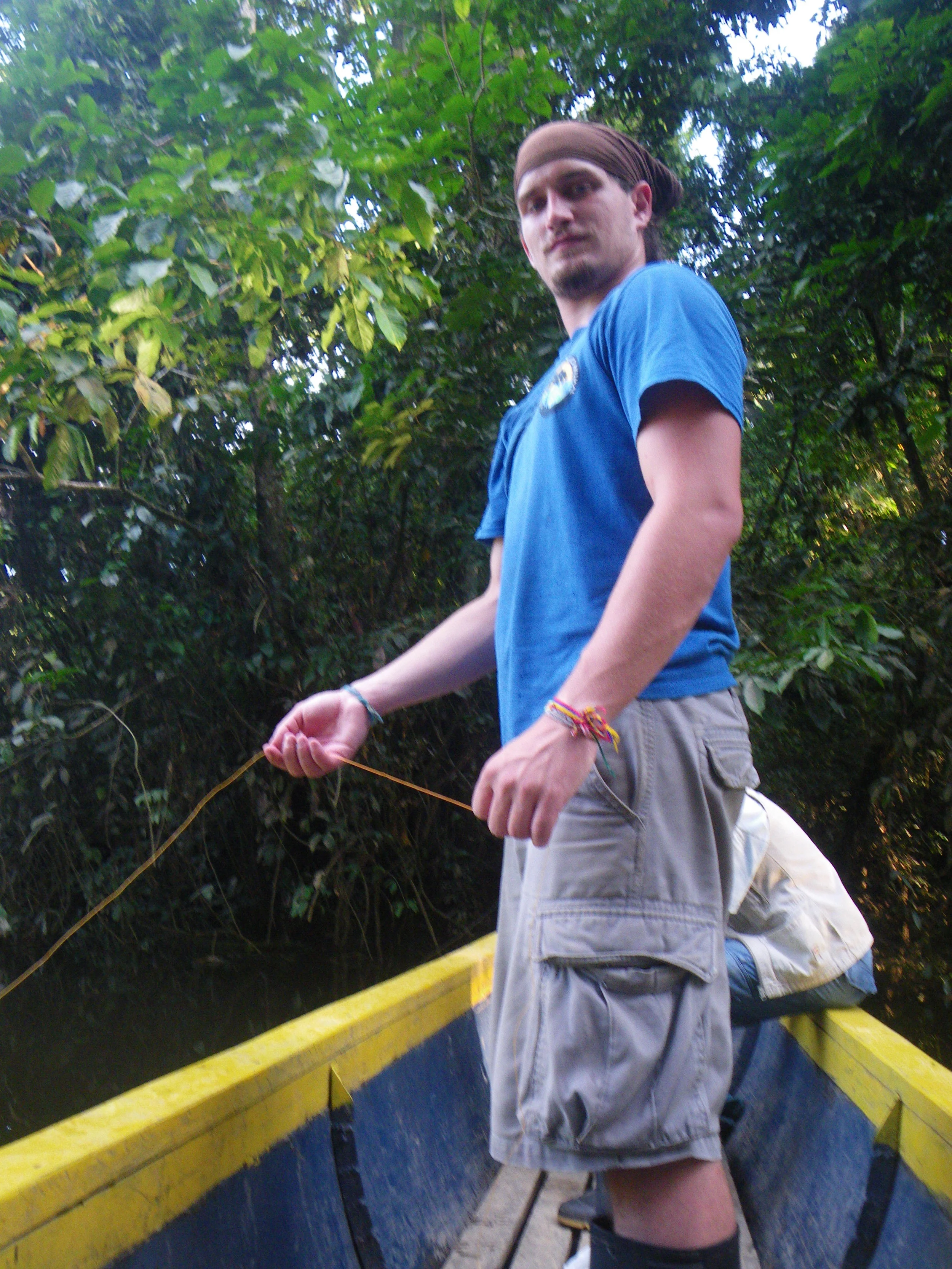  Fishing for piranha for dinner. 