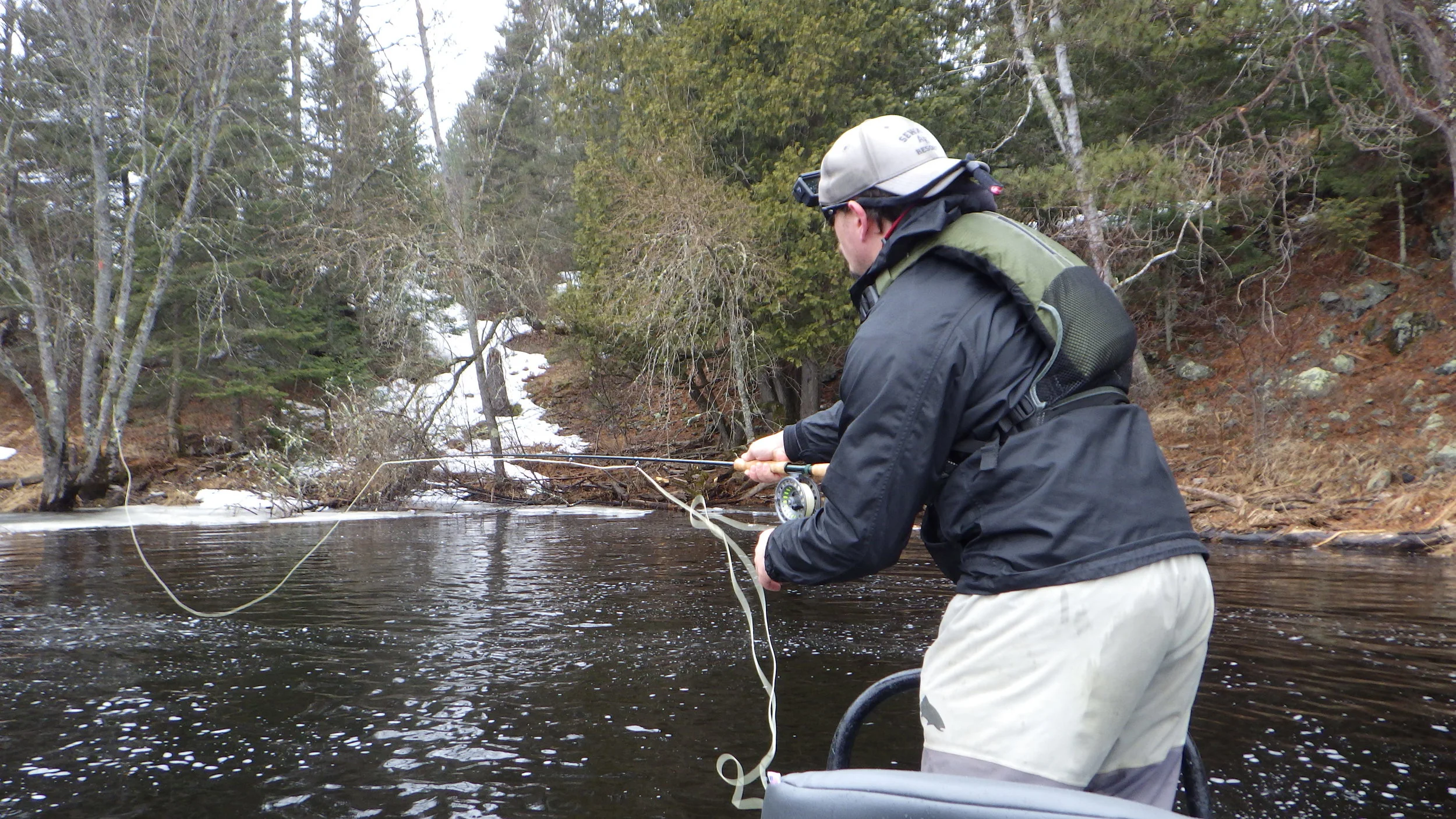  Fly fishing from the front of the Hooligan raft. 