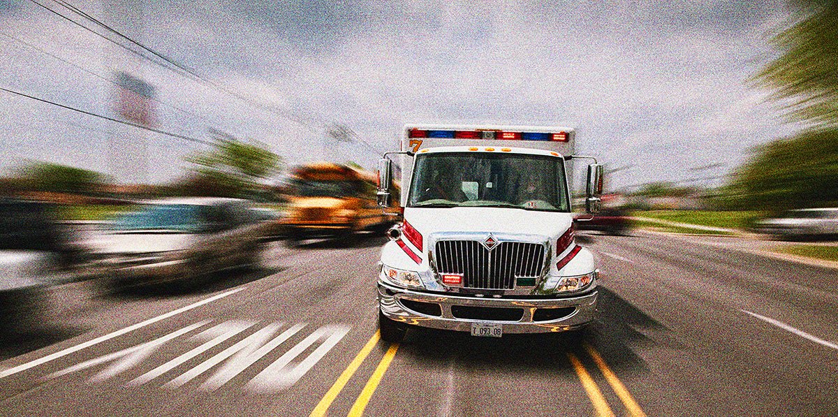 Speeding ambulance, hospital billboard shoot