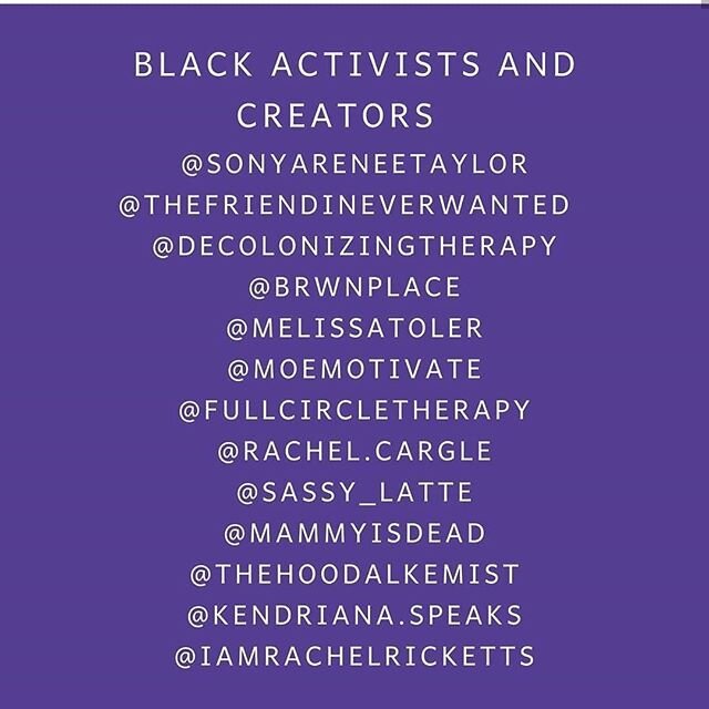 #amplifyblackvoices ⠀⠀⠀⠀⠀⠀⠀⠀⠀
Here are Black activists and body/ food &amp; justice dietiticians that you can follow, learn from, and support. ⠀⠀⠀⠀⠀⠀⠀⠀⠀
⠀⠀⠀⠀⠀⠀⠀⠀⠀ ⠀⠀⠀⠀⠀⠀⠀⠀⠀
Thank you to @blackandembodied for creating this and for challenging us to #a