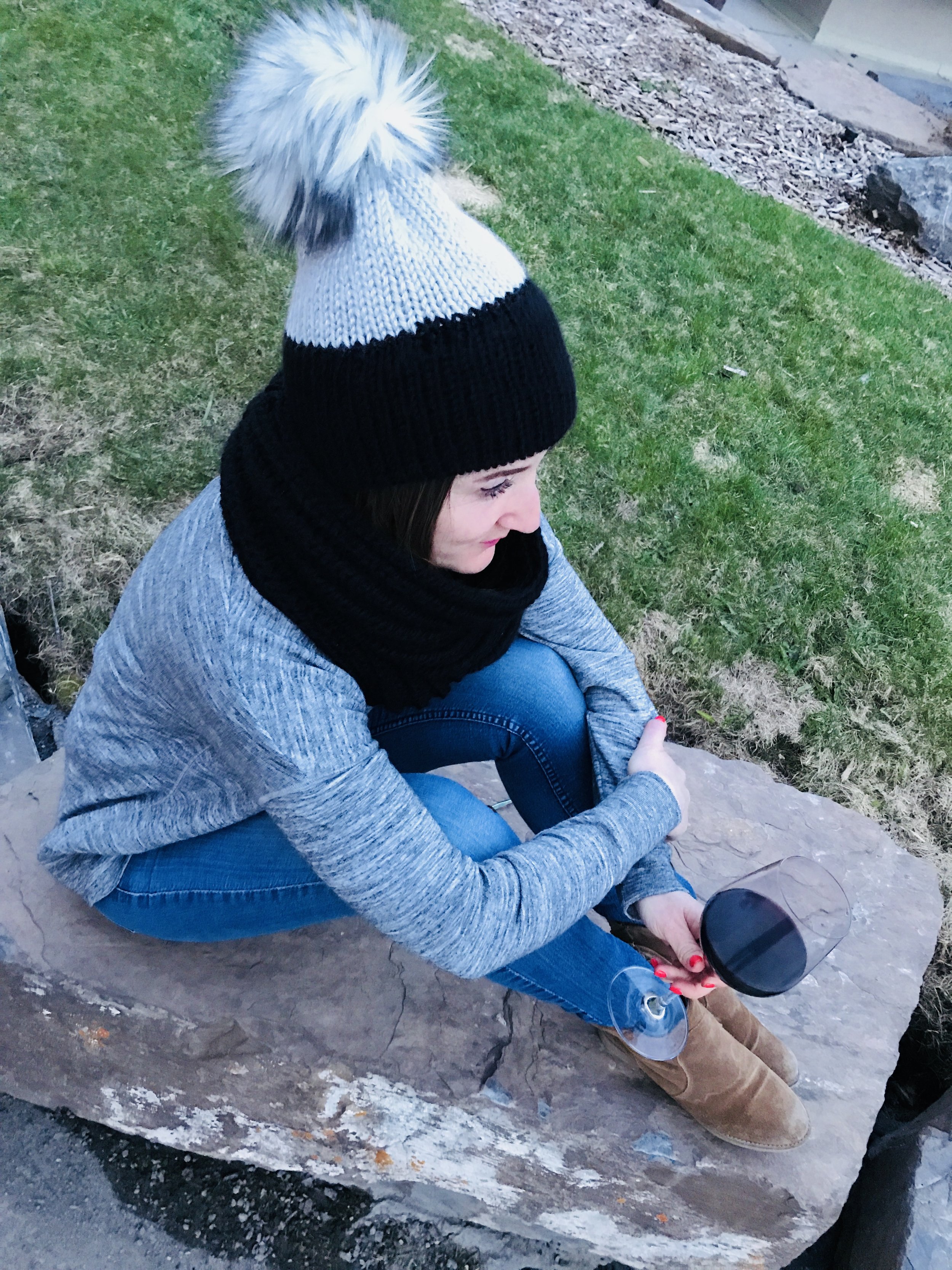 Black &amp; Grey Double Knit Toque