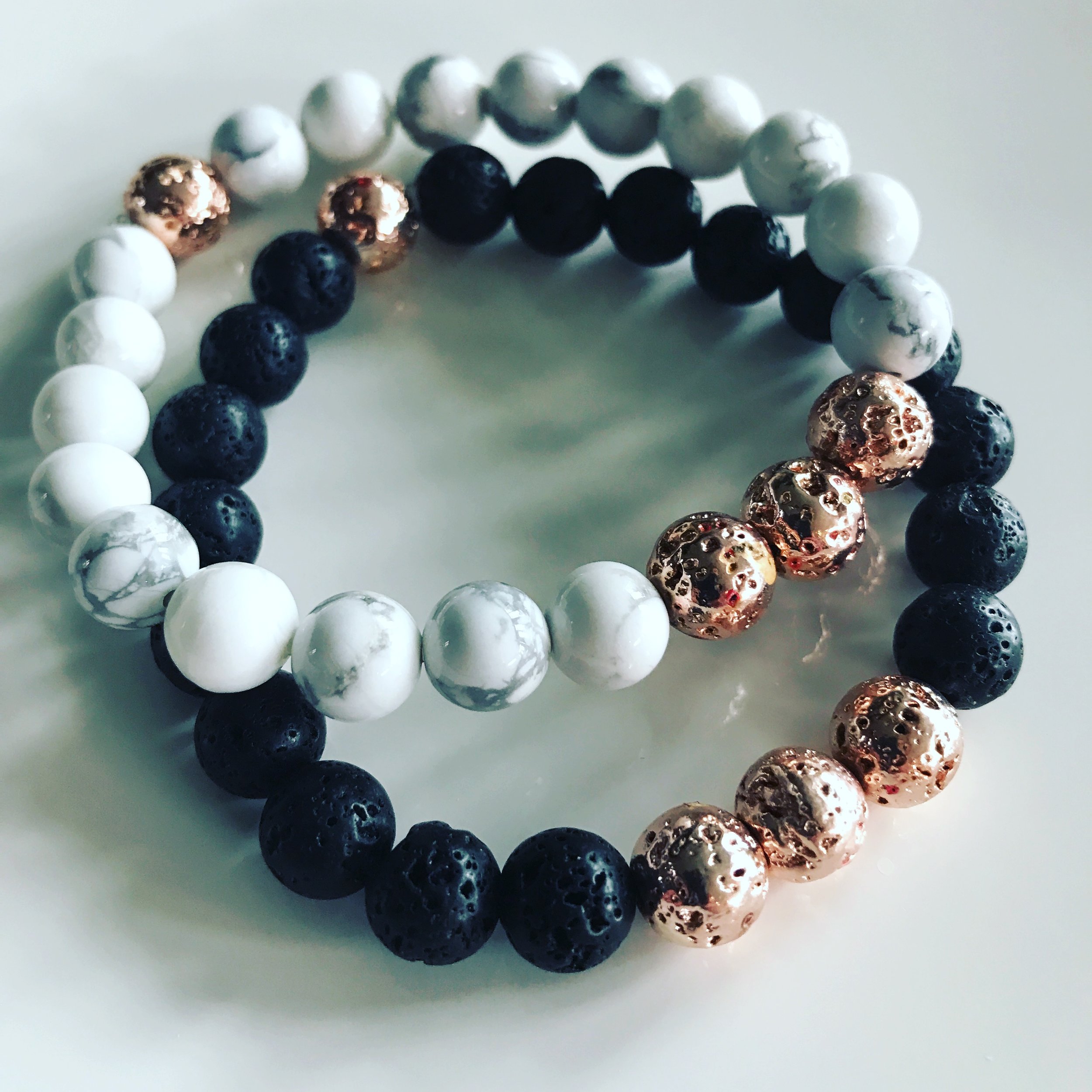 Howlite &amp; Lava Rose Gold Set