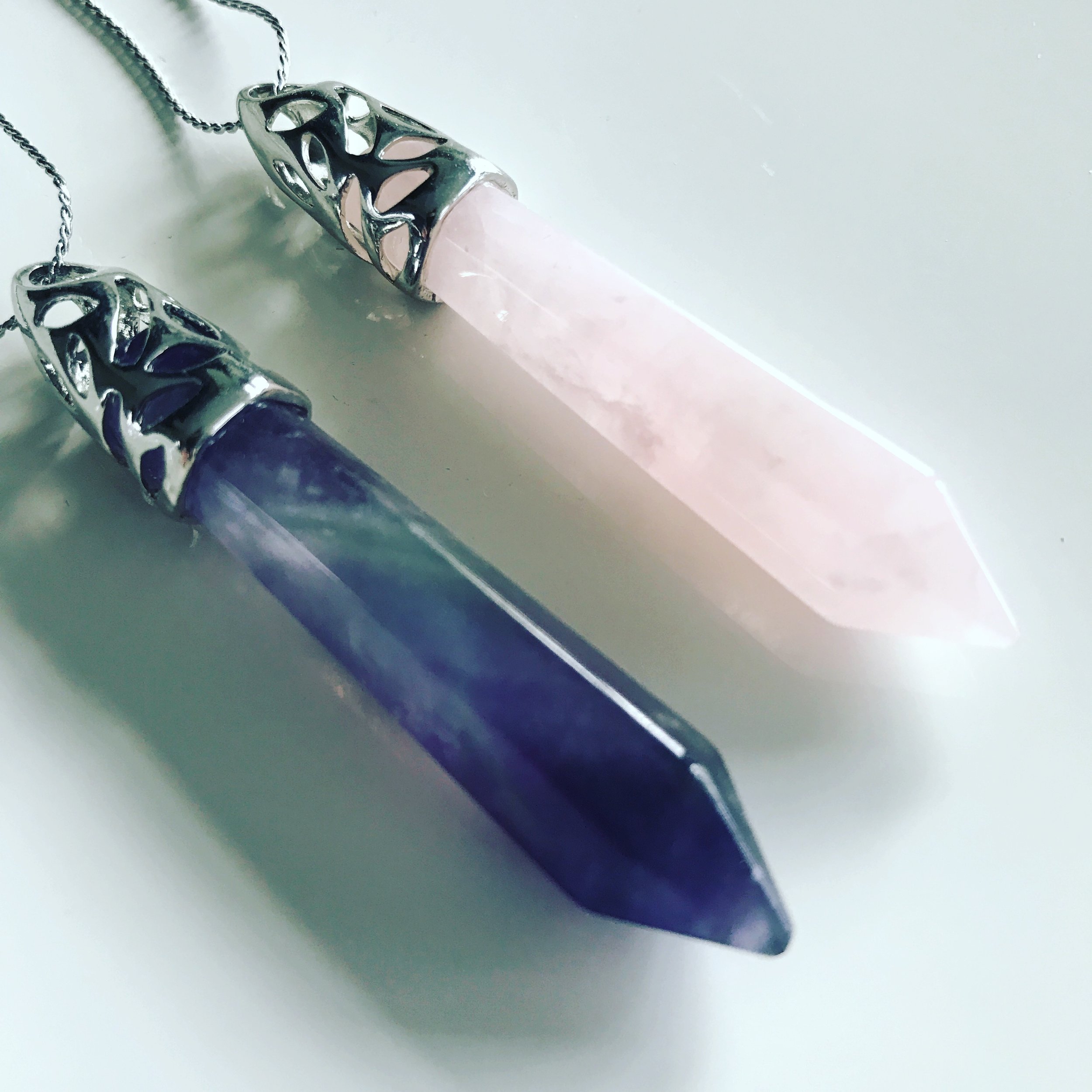 Amethyst or Rose Quartz Crystal Necklace