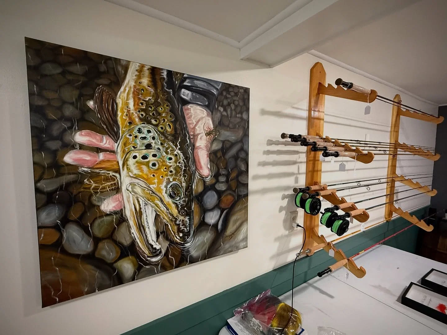 Hey guys!  Tomorrow is opening day for @thetroutsmith……a new venture for @greenmtngordy and friends!  Lucky to have my artwork in such a cool space in the art friendly town of Littleton NH! Go check them out and say I sent you!  #flysho