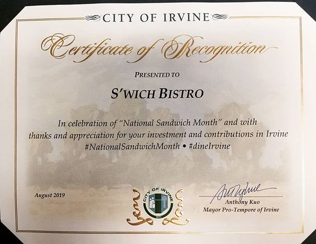 What an incredible honor!! Thank you to @cityofirvine and @anthonykuo for this Certificate of Recognition.  #Speechless
Special big thanks and hugs to @natecazier and @bcrazier 
#nationalsandwichmonth #dineirvine
#irvine #trulyblessed #blizzlife #bli