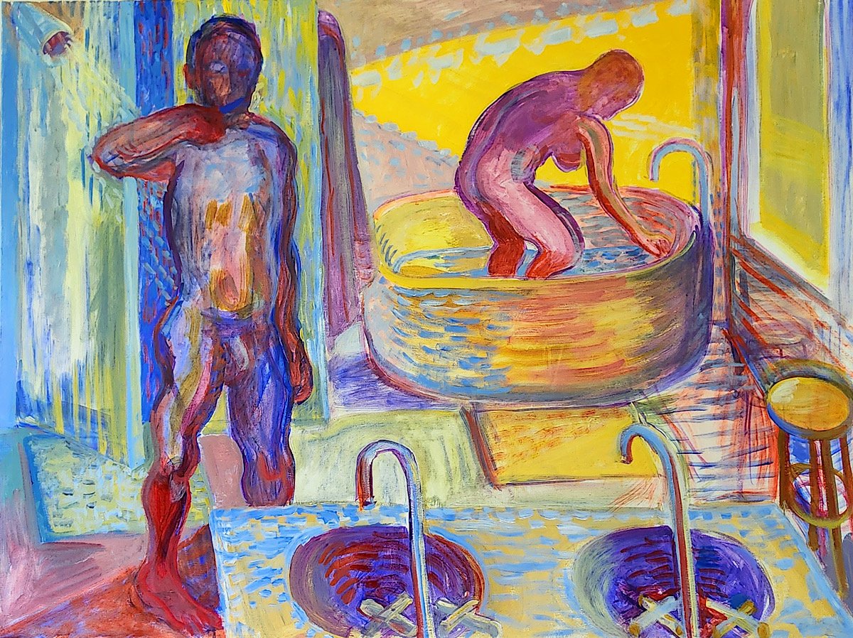 Couple in Bathroom 2 (2023) 36 x 48” o/c