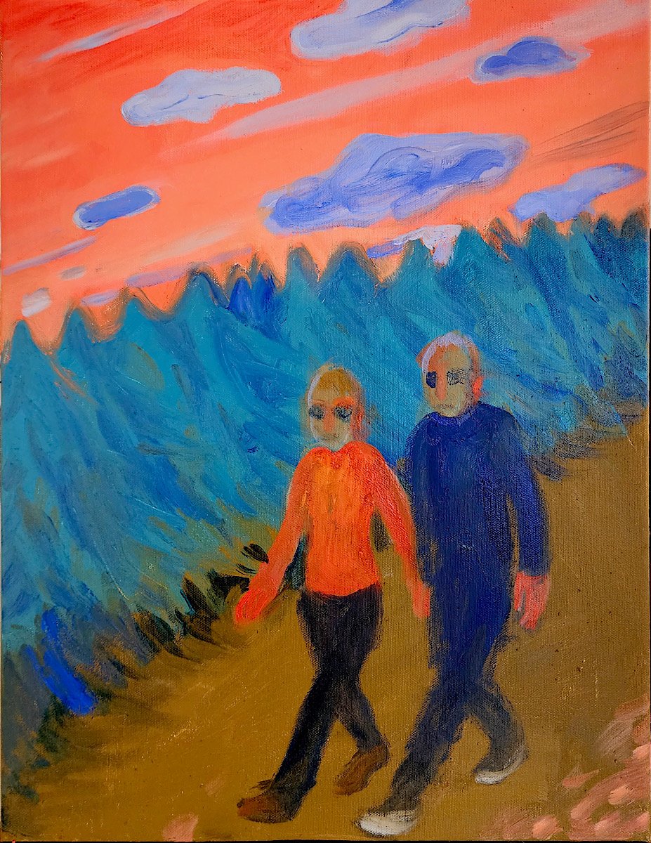 Older Couple Walking Towards Nothing (2023) 16 x 12” o/c