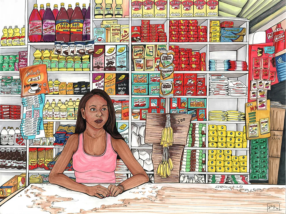 Girl Working at the Tienda, 18″x24″, 2016