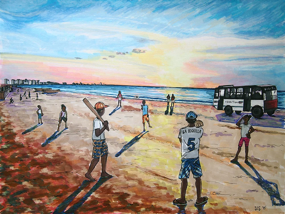 Baseball in La Boquilla (commission), 11"x14", 2014