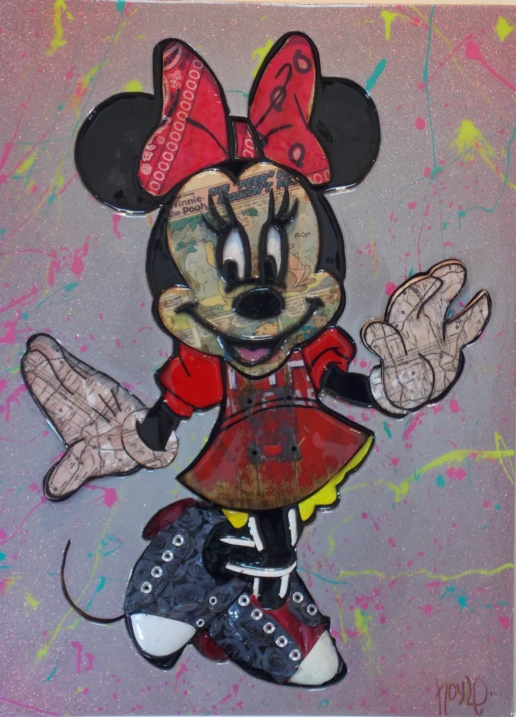    Westside Minnie    36 by 24. mixed media, resin, acrylic on wood. 2017 