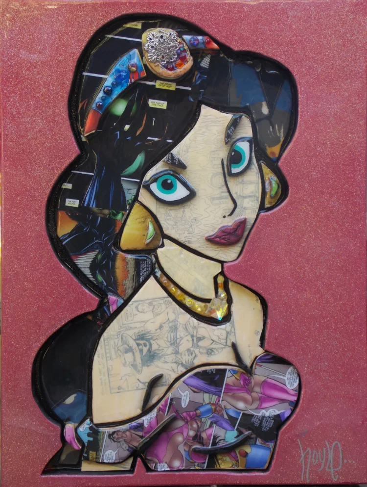    Princess Jardashian    24 by 20. mixed media, acrylic, wood, and resin. 2017    