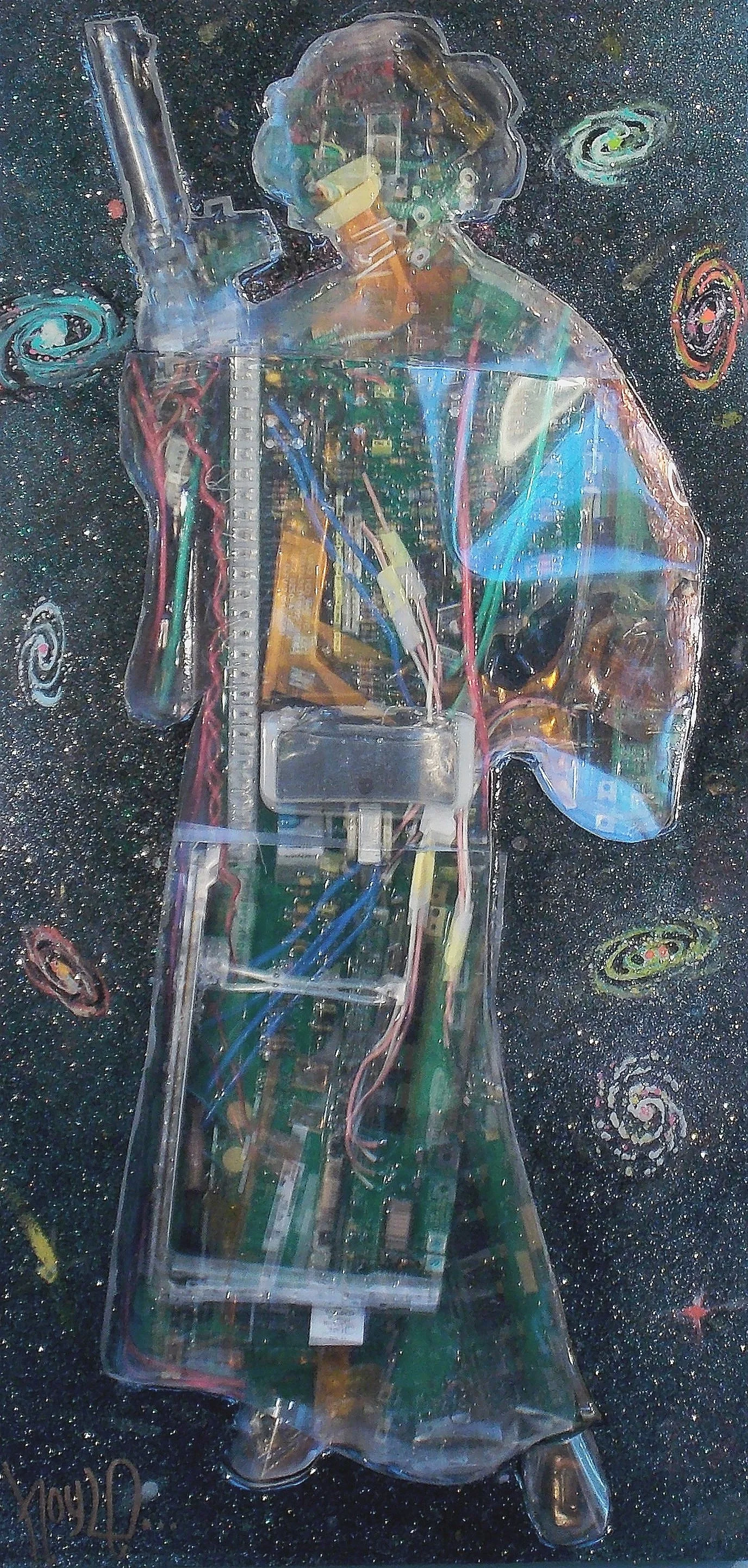    SKYWALKER    24X10. COMPUTER PARTS, ELECTONICS, RESION ON WOOD. 2018 