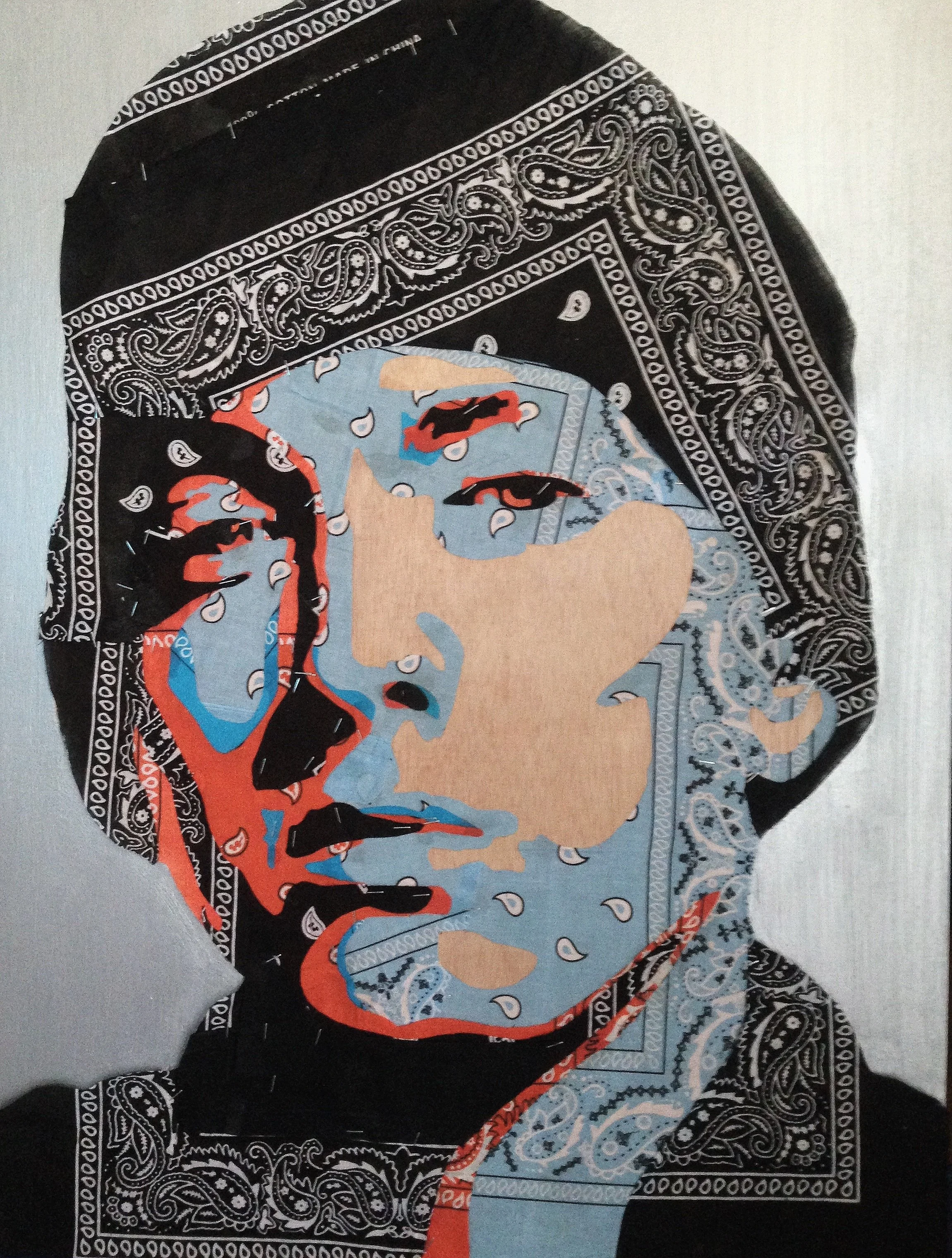    LYRICAL GANGSTER    24 by 18, bandanas, enamel, on wood. 2015 