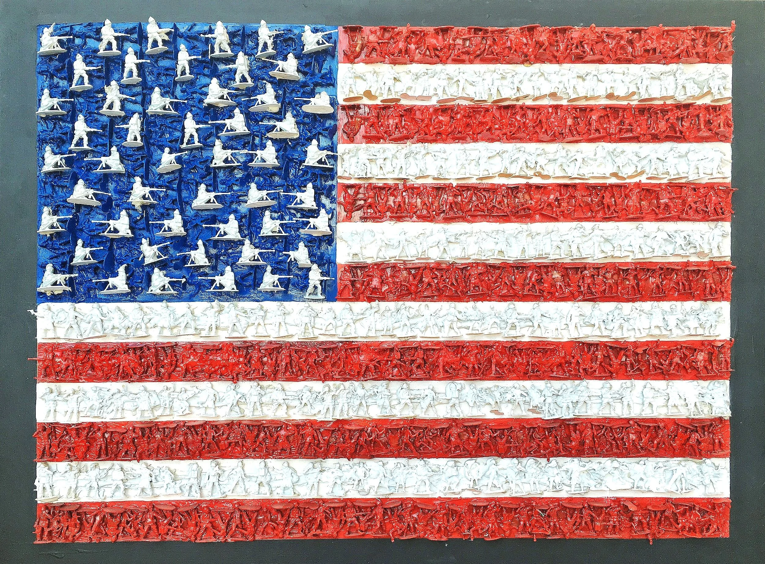    Freedom Flag.    39 by 29, toy soldiers, enamel, on wood. 2014    
