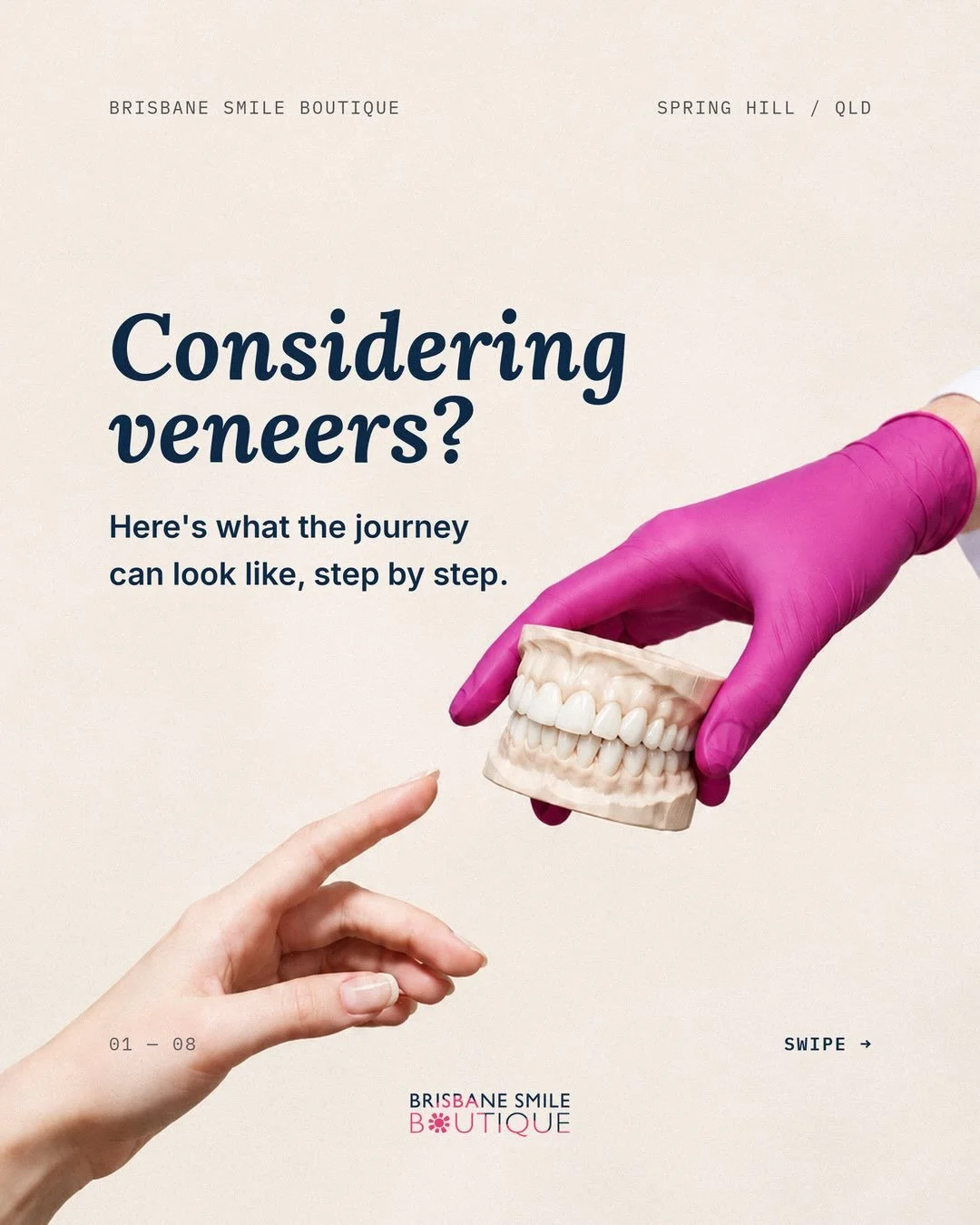 Six steps, start to finish.
Nothing is prepared until you&rsquo;ve seen the design on your own teeth and said yes to it.

Swipe through &rarr; book a consultation via the link in bio.

📍 4 Rogers St, Spring Hill &middot; 
All treatment carries risks