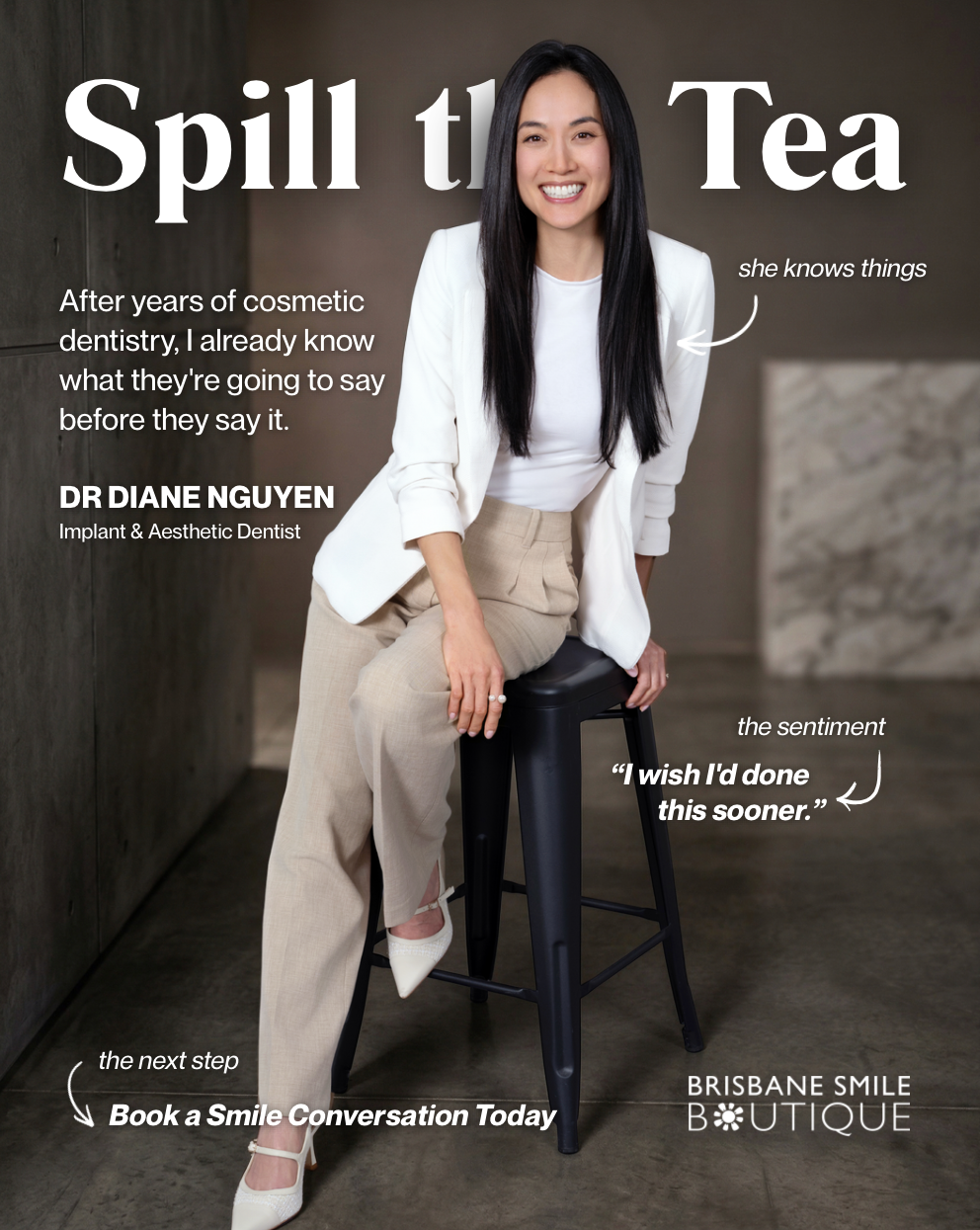 a spill the tea picture of ile Boutique Female Dentist that says  after years of cosmetic dentistry i already know what they're going to say.