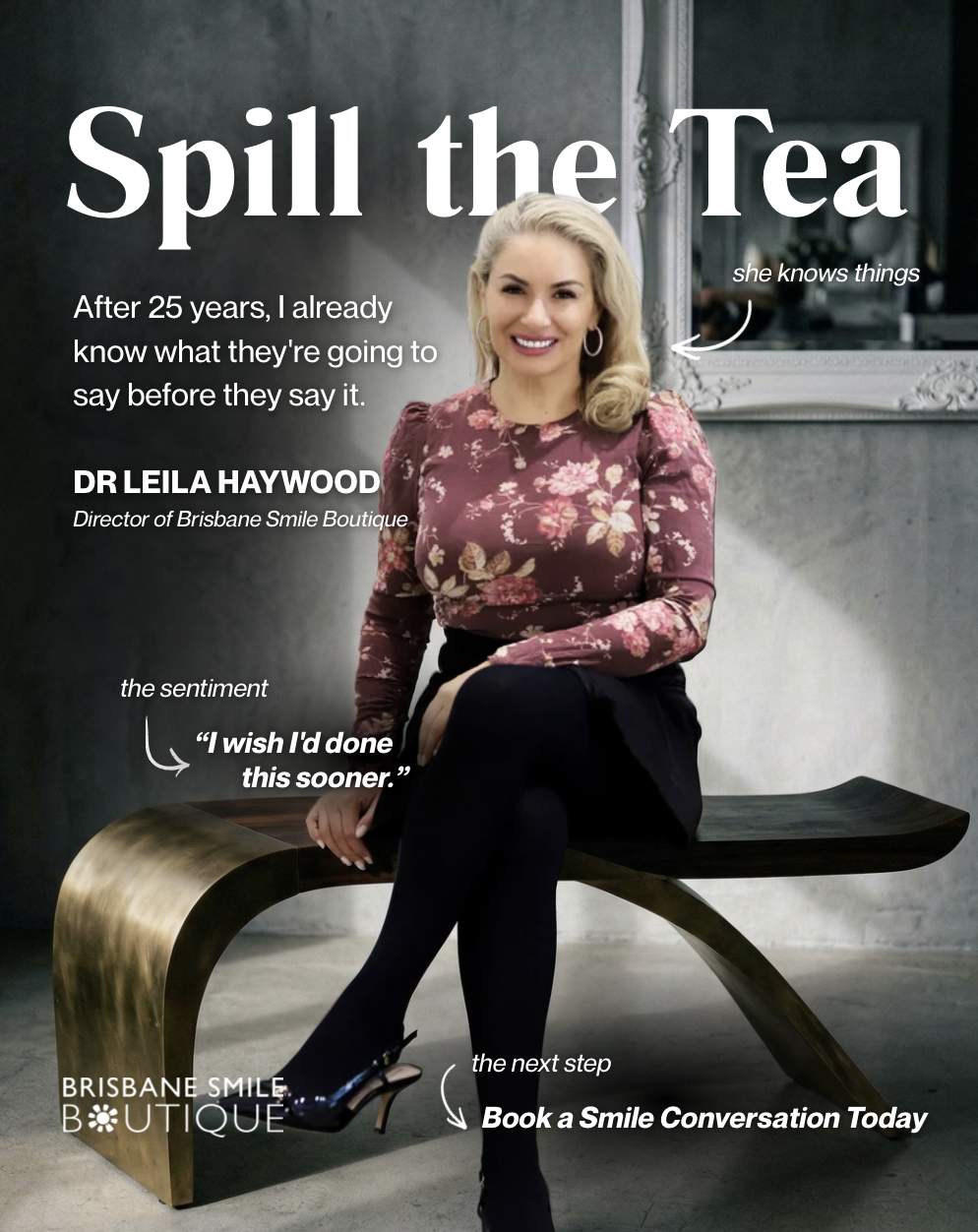 Dr Leila Haywood — Director & Principal Dentist at Brisbane Smile Boutique. With over 25 years of experience in aesthetic and cosmetic dentistry, Dr Leila has an instinctive understanding of what her patients want before they even say it. Leading Bri