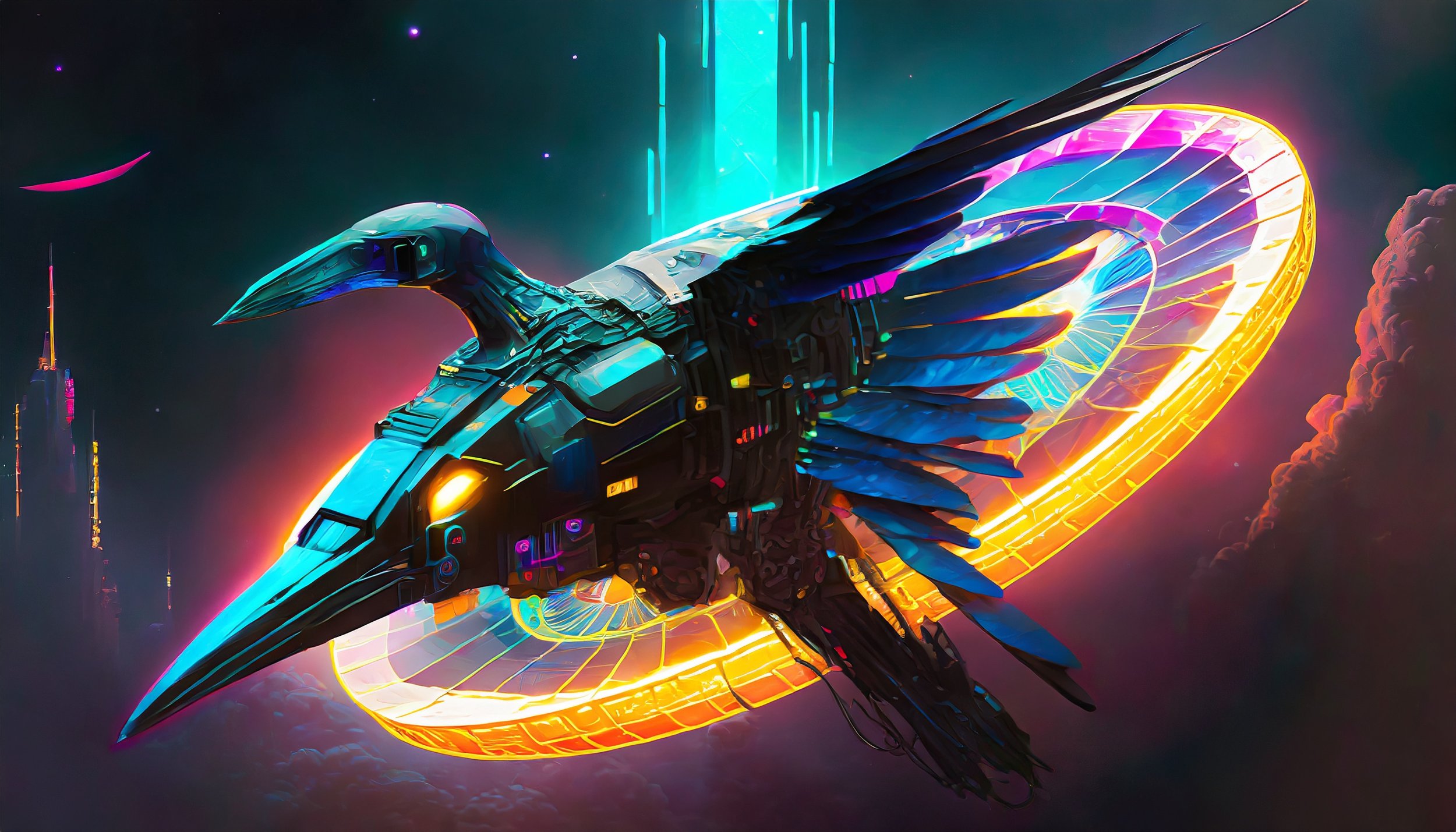 Firefly a raven-shaped spacecraft with mechnical wings bearing giant engine machines; it has a long (2).jpg