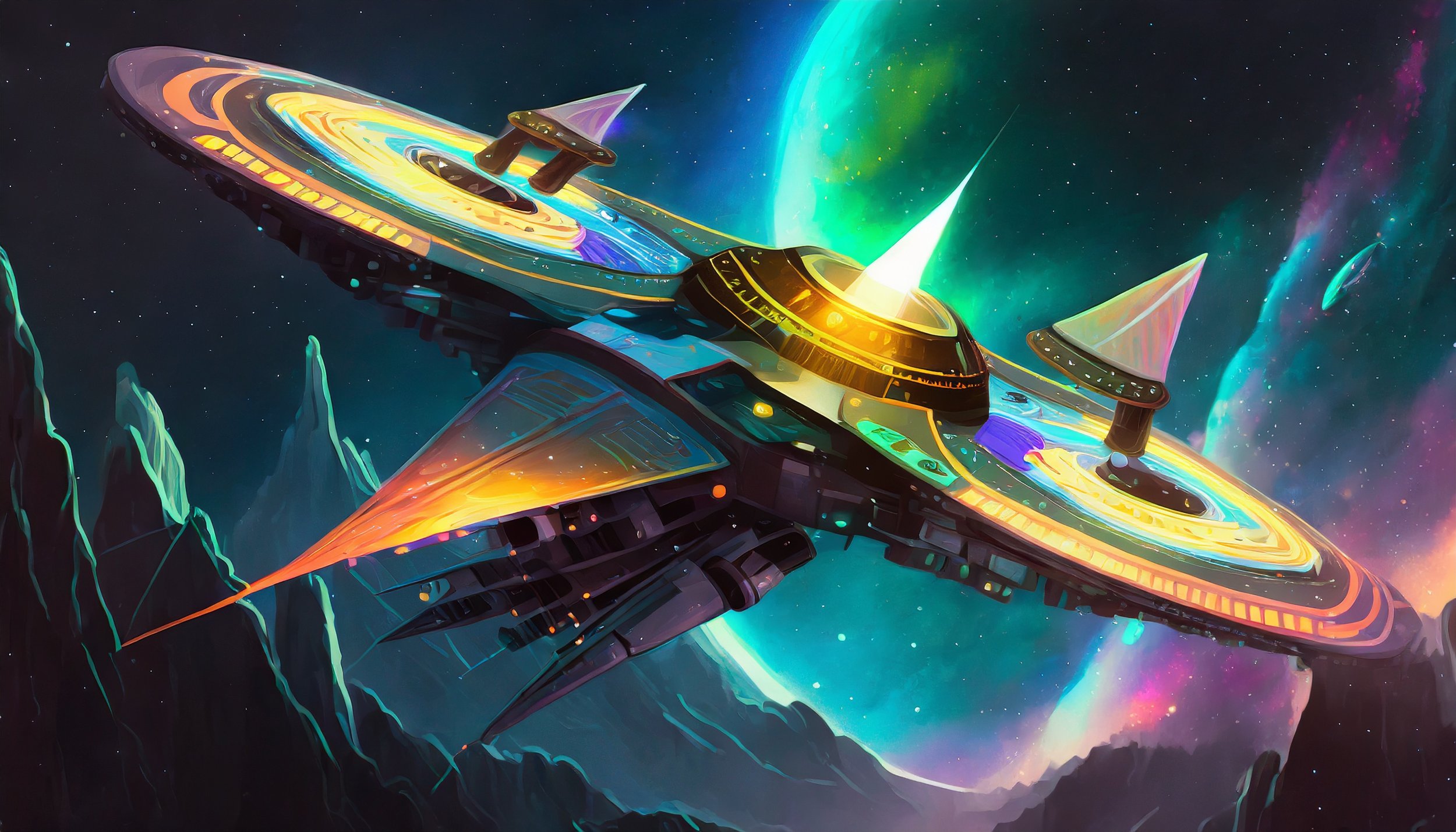 Firefly a bird-like spacecraft with wings bearing giant engine machines; it has a long gooseneck; it (5).jpg