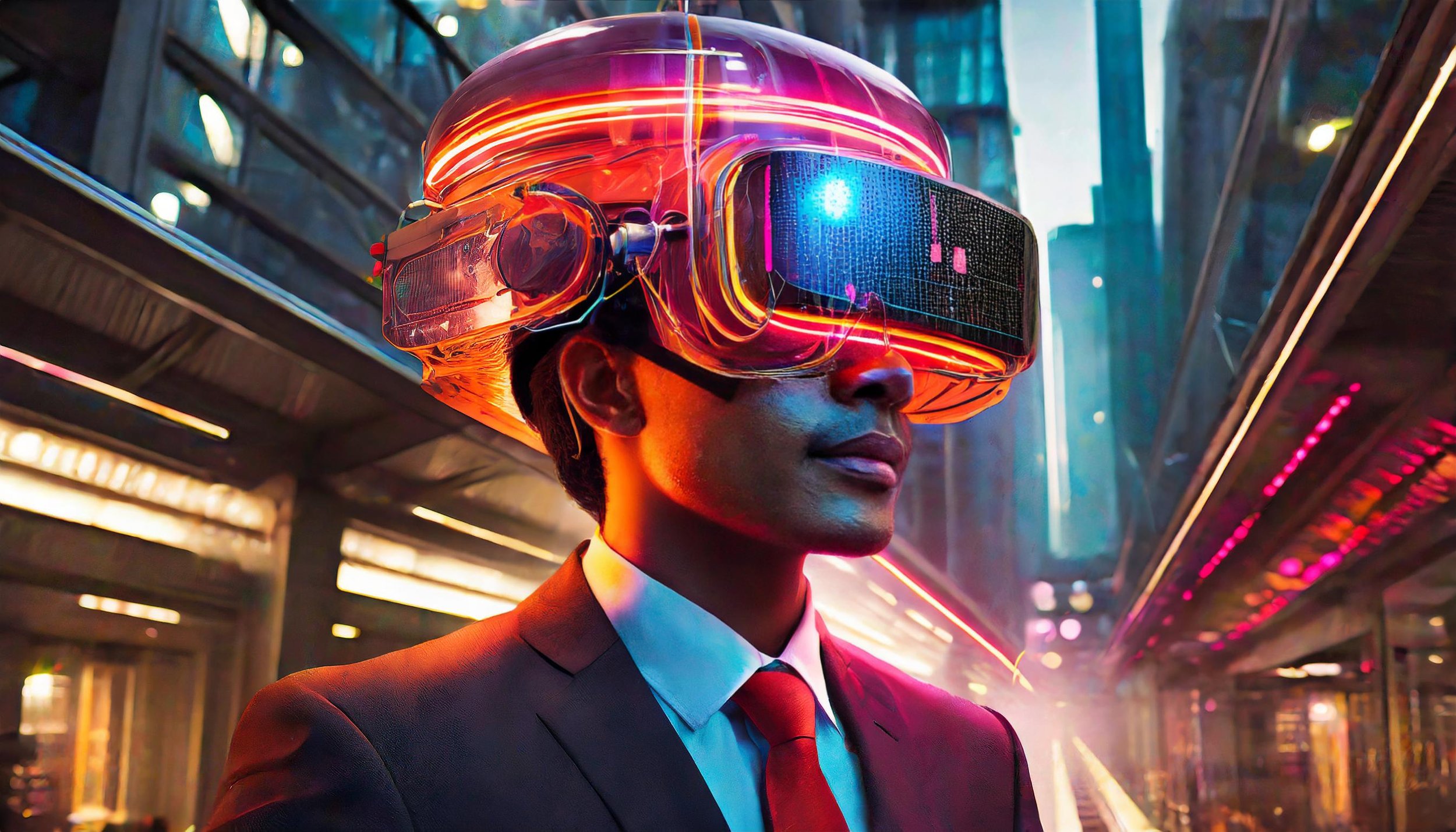 Firefly detailed render of a geeky guy wearing a suit and tie, and a electromechanical helmet with v (1).jpg