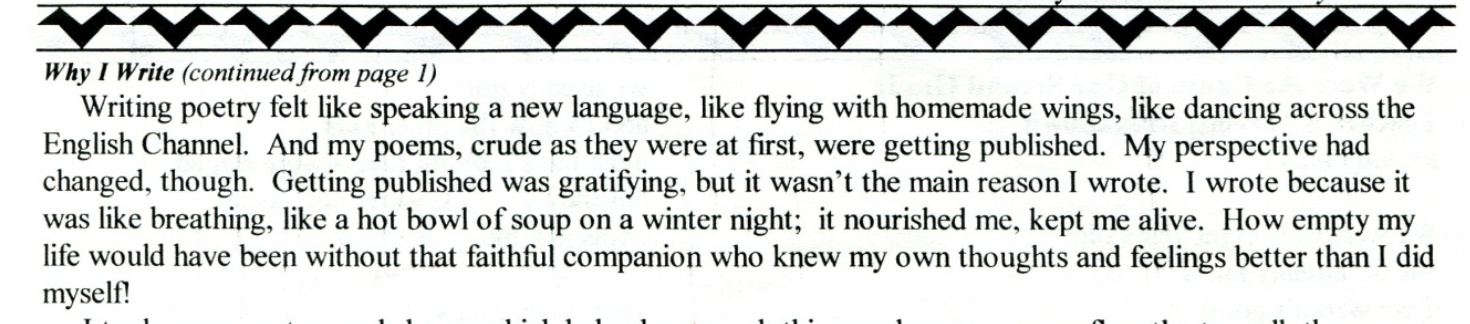 The Crazy Child Scribbler , July 1998, page 3 Why I Write