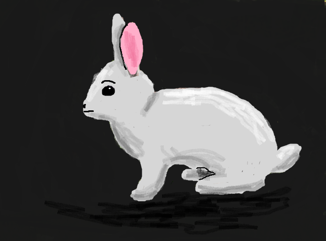 Depiction of the rabbit. Not sure if it had eyebrows, but it looks better this way.