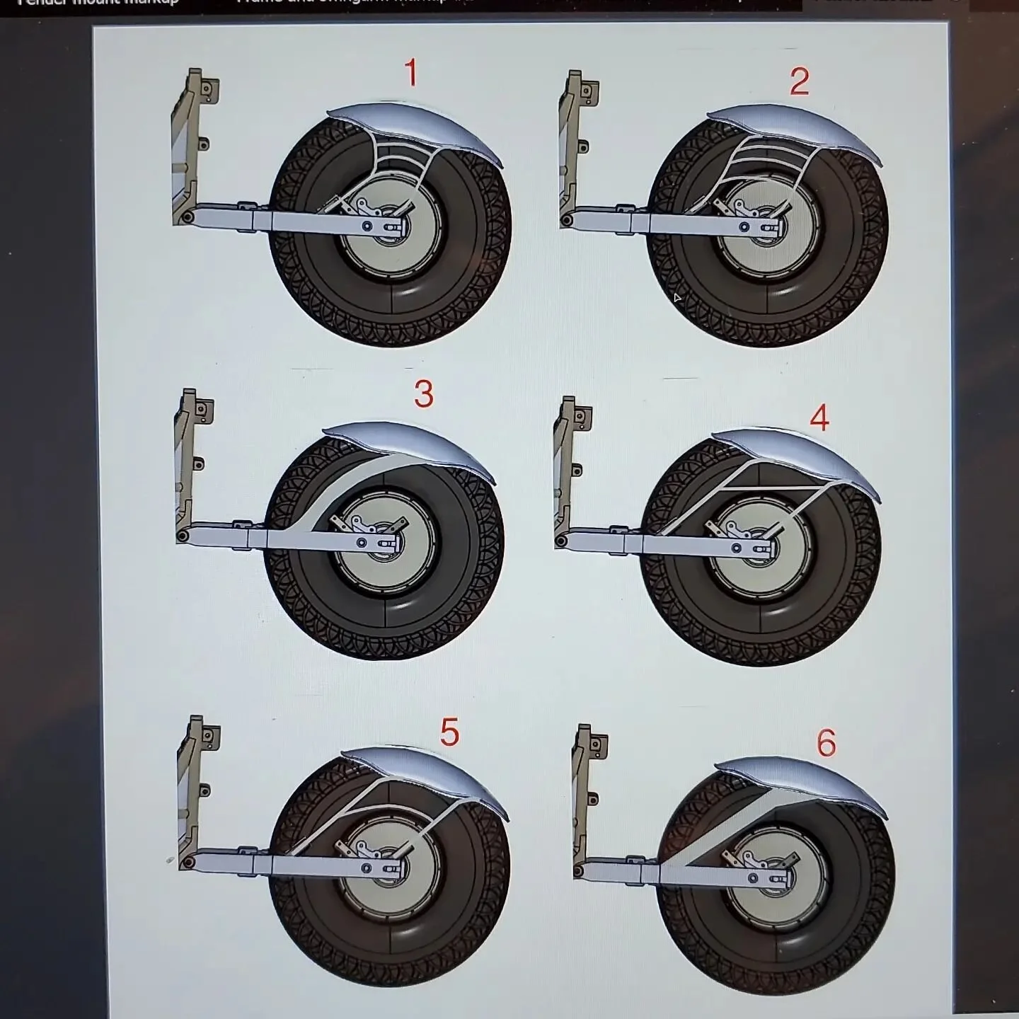Scratching out some possible designs for a new rear fender on the K-1.  Comment if you see one you like