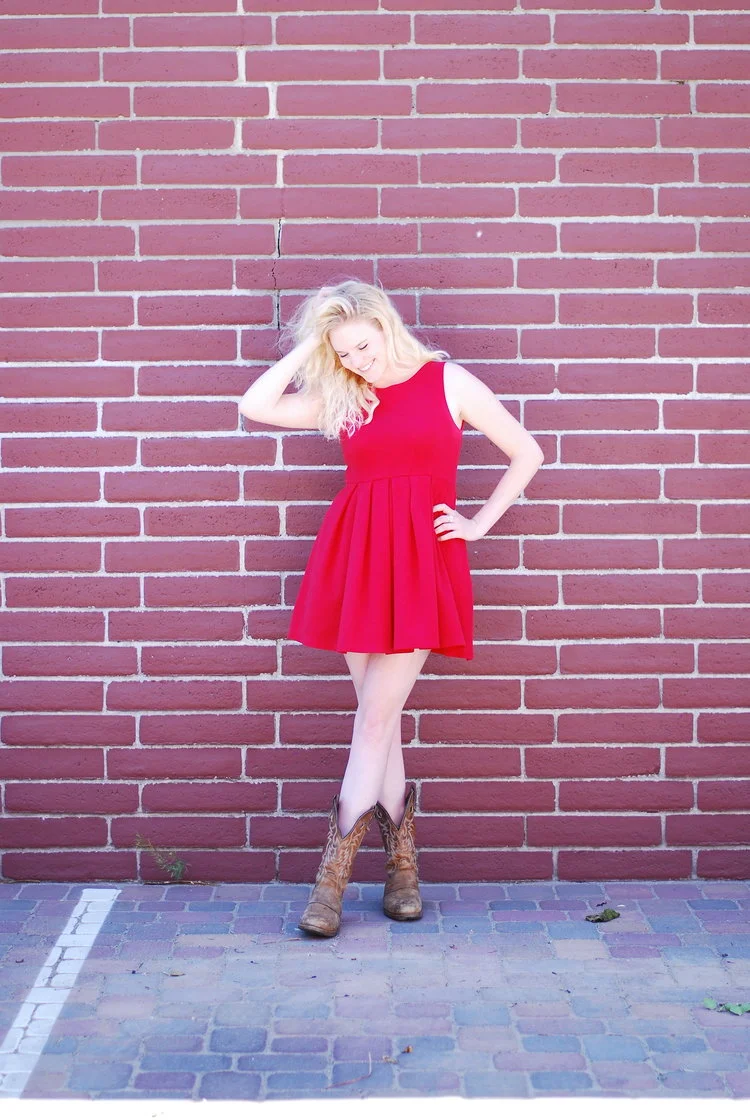 red dress and cowboy boots