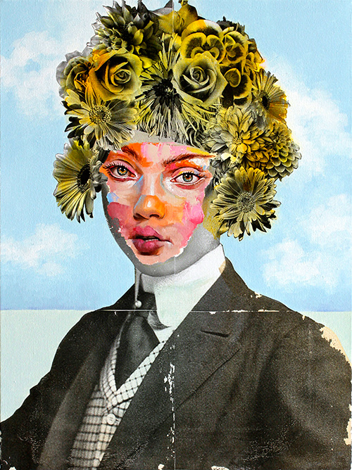 AM DeBrincat In the Sunshine Mixed Media Painting on Canvas with florals