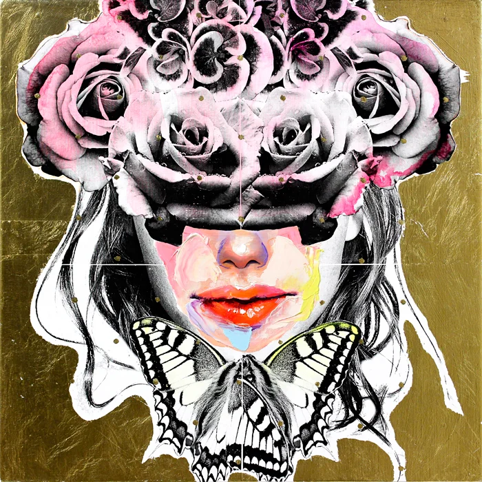 AM DeBrincat Sugar Rush mixed media painting on wood panel