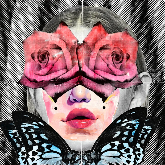 AM DeBrincat electric dream mixed media painting floral on canvas