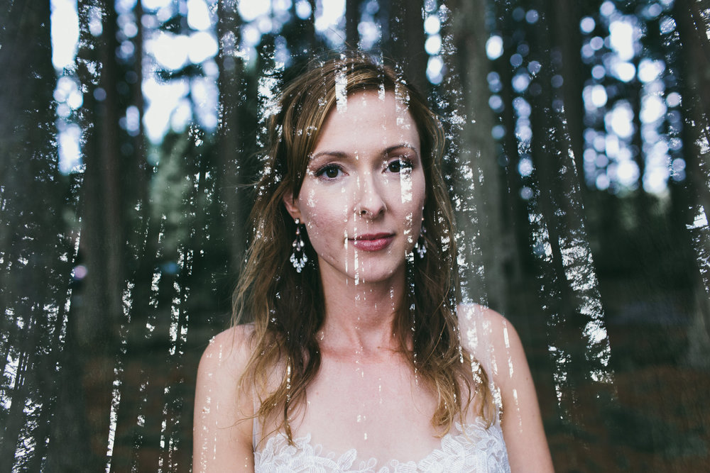 double exposure bride and trees
