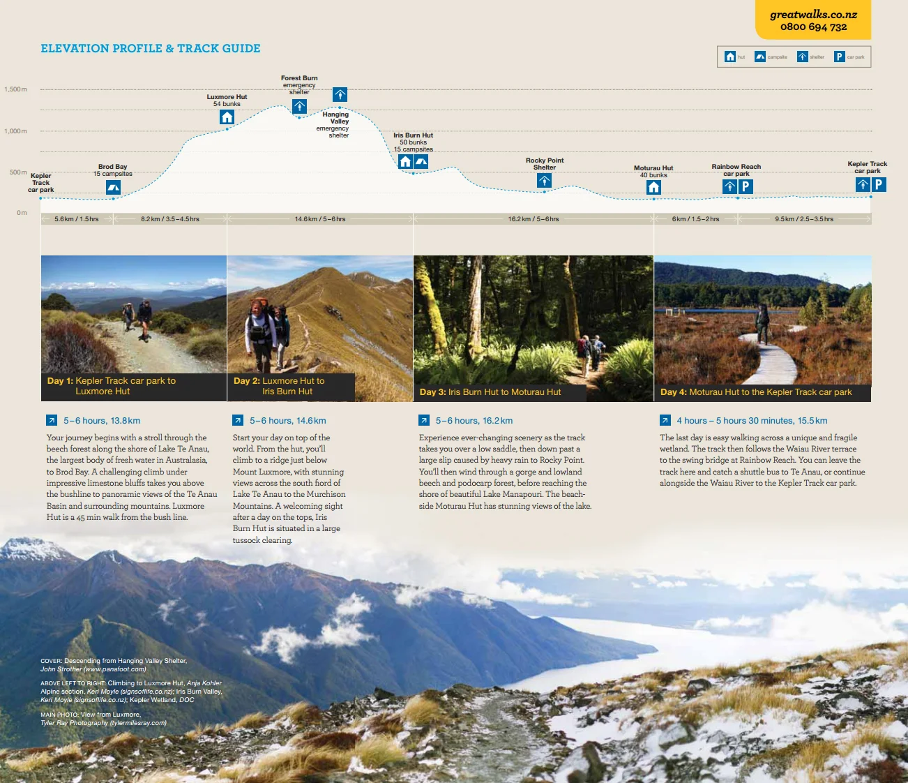 The DOC uses one of Tyler Ray's photographs as the hero image in the Kepler Great Walk brochure.