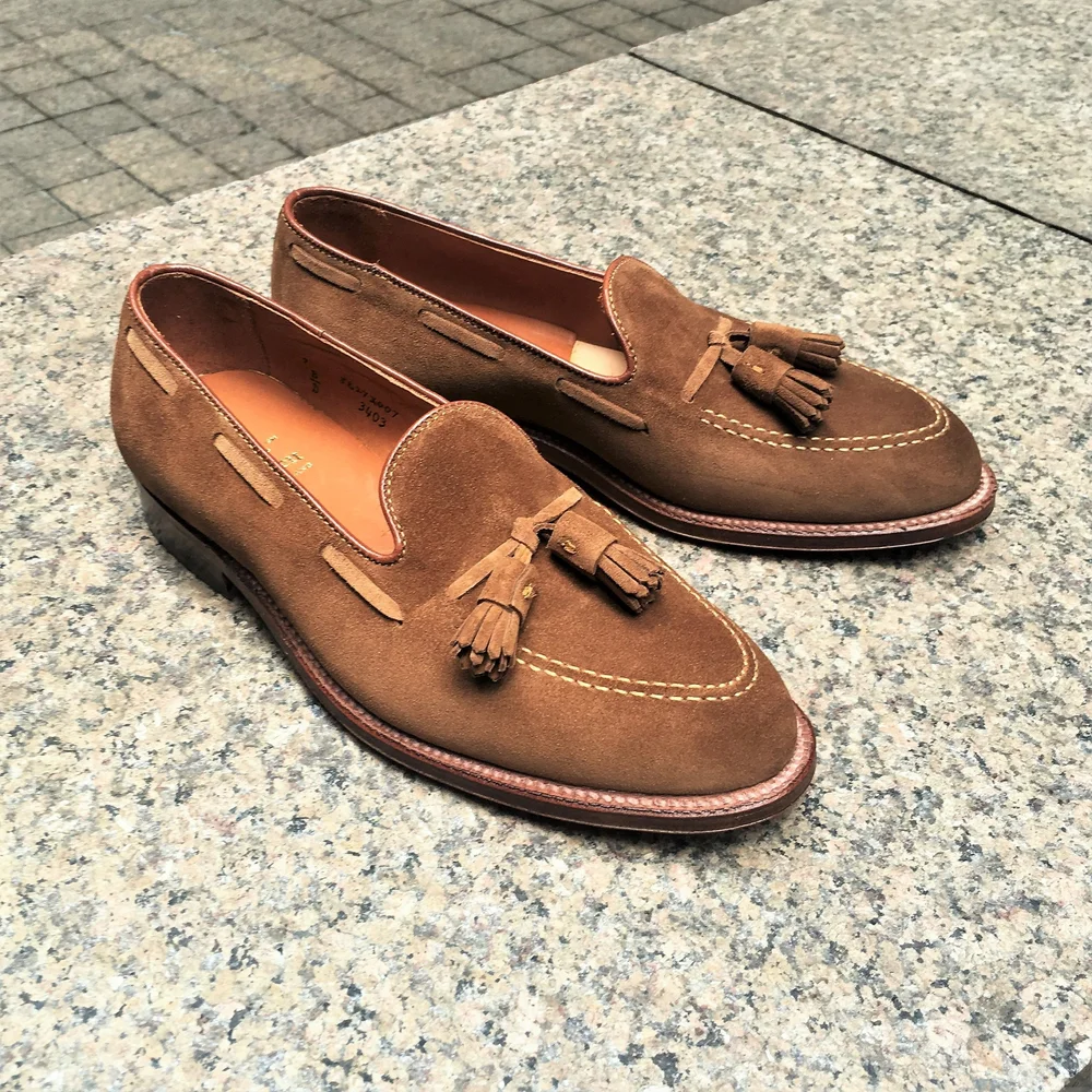 Alden 6245F 7D suède brown Alden Penny Loafer with Unlined Vamp Dark Brown Suede #6245F