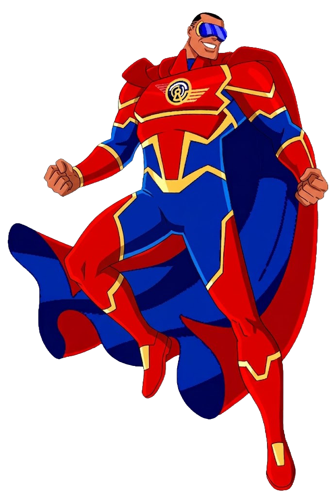 Alphatron floating with a smile