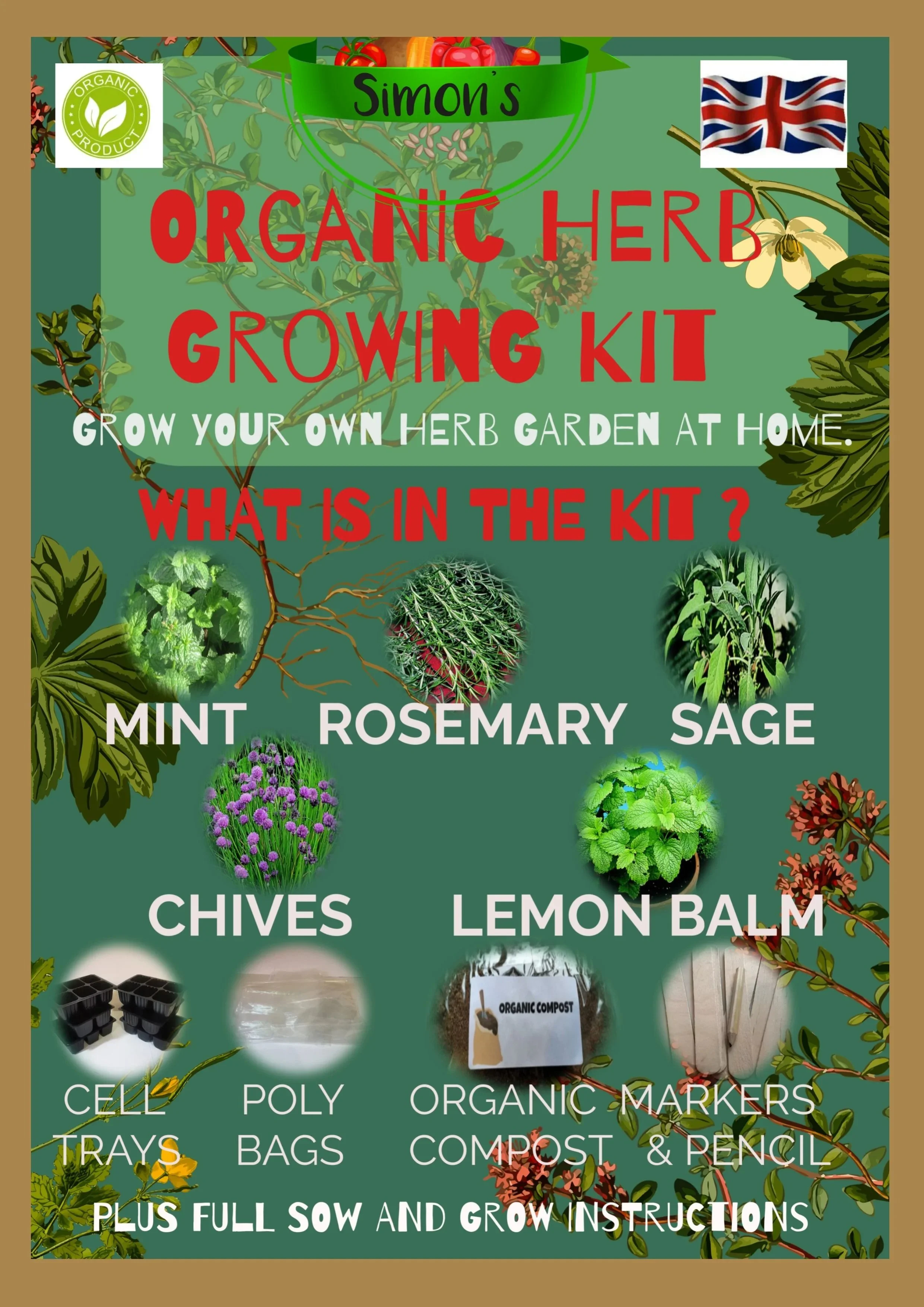 ORGANIC Herb Growing Kit, Grow Organic Herbs At Home. Only £13.99. Gardeners Favourite!