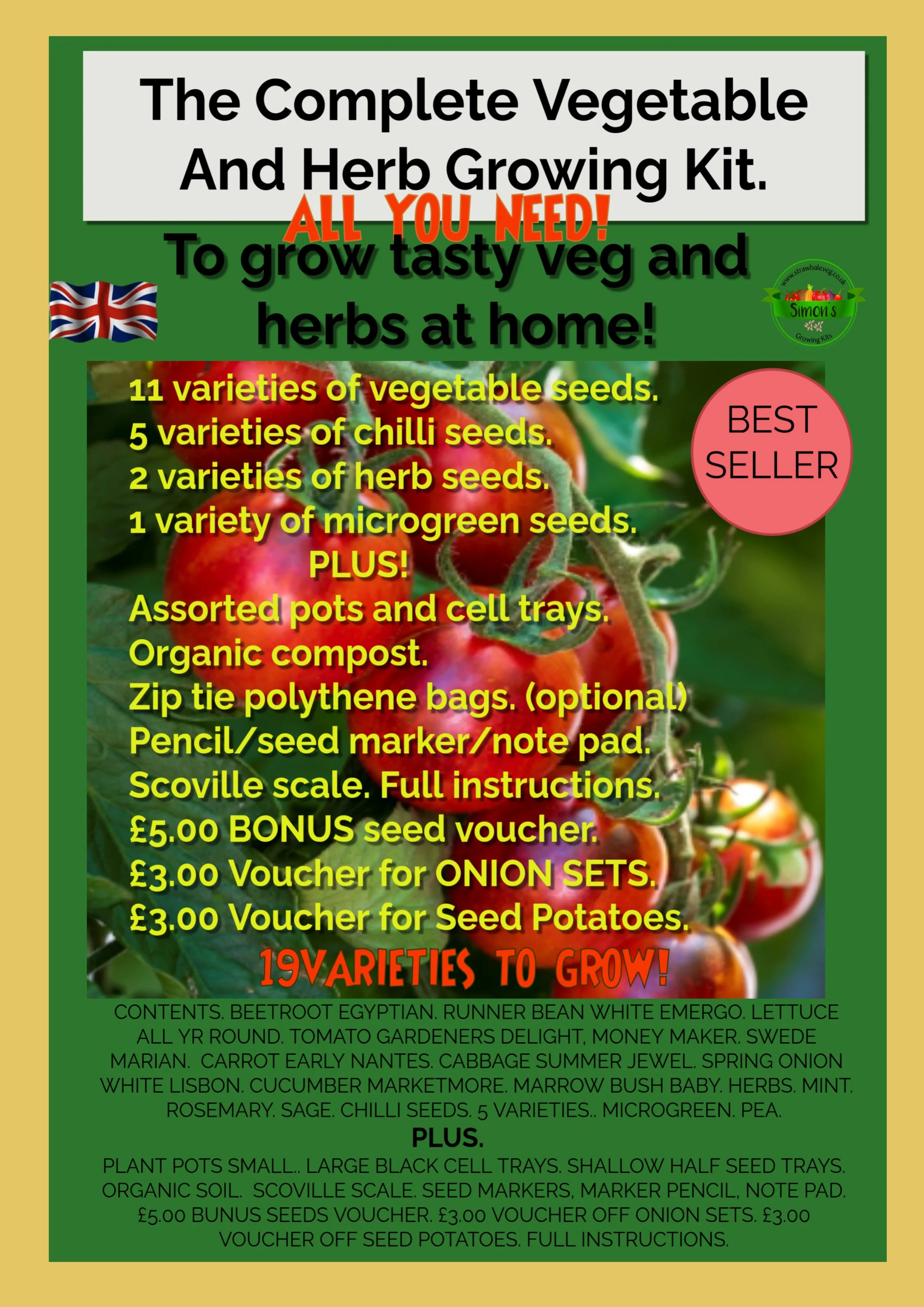 Vegetable And Herb Growing Starter Kit. Over Twenty Varieties To Grow Including Chillies. £26.95 NEW BEST SELLER. Enter Code STAR1 At Checkout And Get £3.95 OFF!