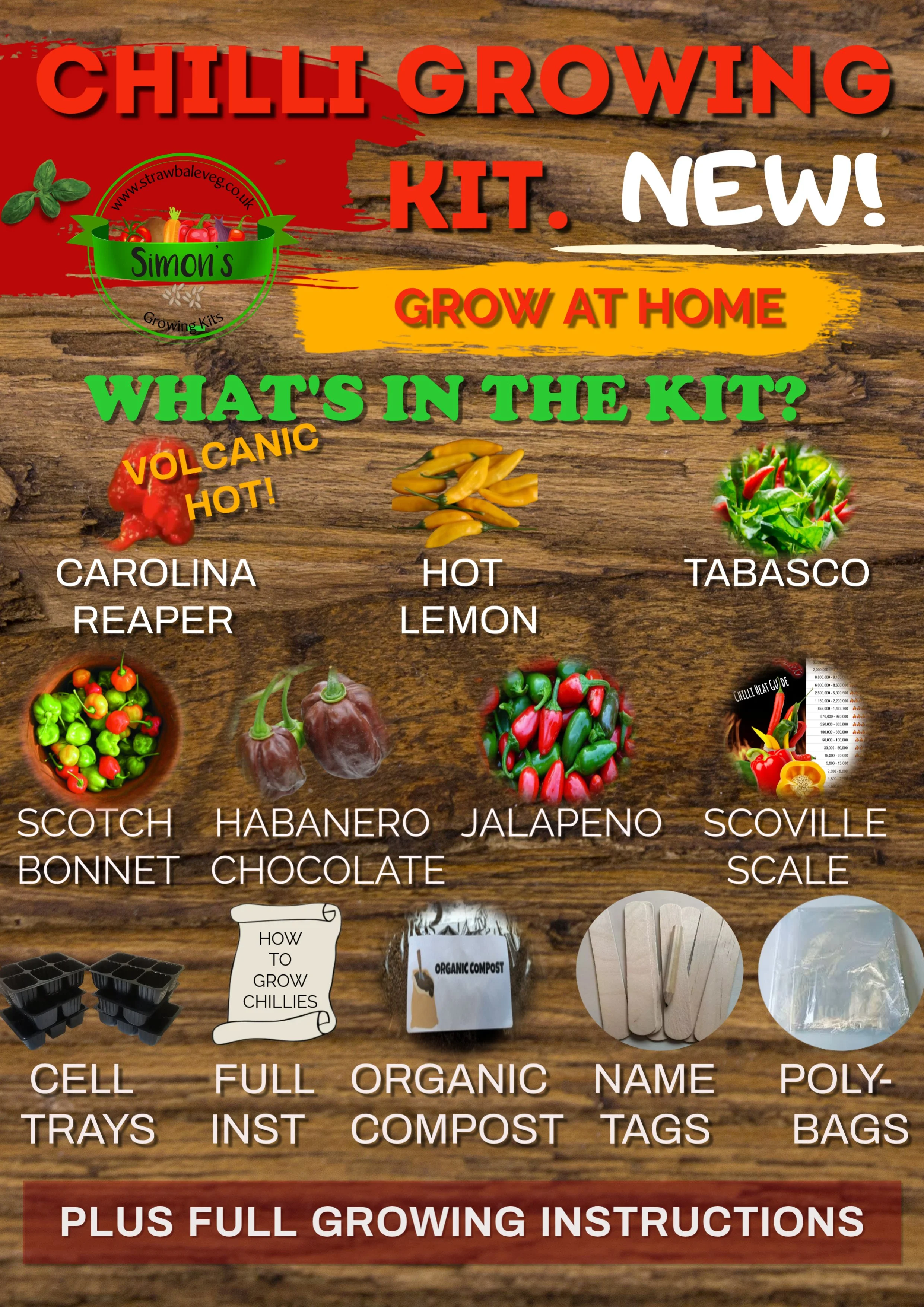 Simon's NEW Chilli Growing Kit for 2025-2026 The Best on the Market! Only £13.50. Grow Tasty Chillies at Home! SAVE £2.00 by using the code CHILL7 at the checkout!