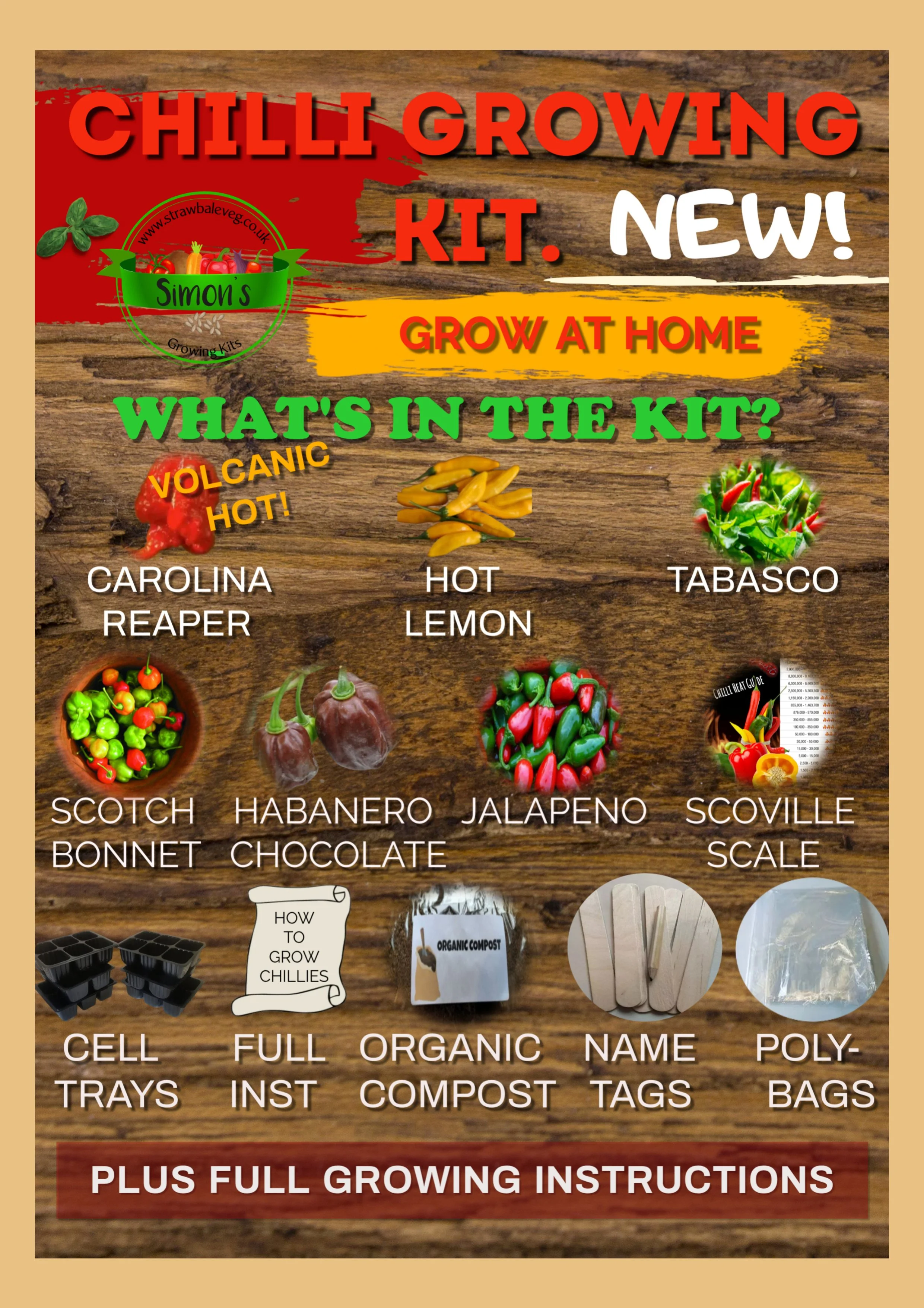 Simon's NEW Chilli Growing Kit. The Best on the Market! Only £13.50. Grow Tasty Chillies at Home! SAVE £2.50 by using the code CHILL7 at the checkout!