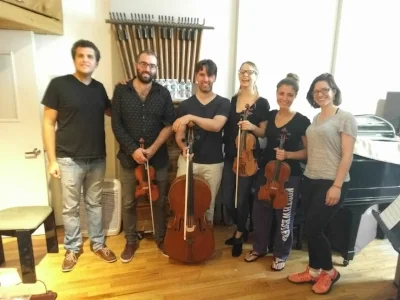 Assaf and I with the String Quartet from "Music That Makes the Wind Blow". Brendan Speltz, violin; Lavinia Pavlish, violin; Milena Pajaro-van der Stadt, viola; Andrews Janss, cello. Recorded at Headline Studio, Mamaroneck, NY.