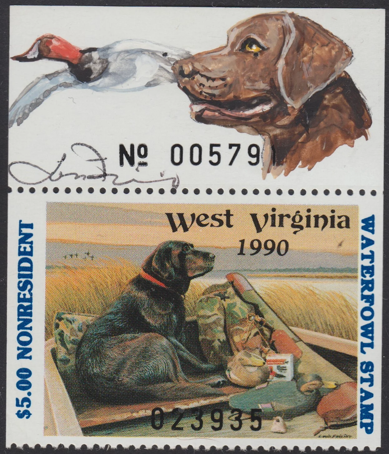 Remarqued 1990 West Virginia duck stamp