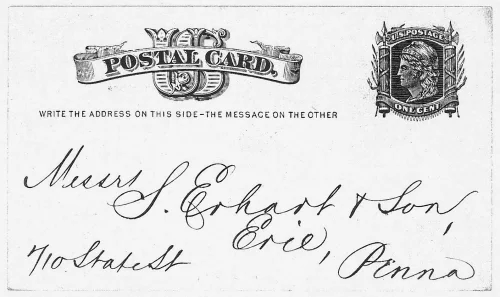 Figure 2. There are two types of inscriptions used on the 1c Liberty postal card. The first, “Nothing but the address can be placed on this side,” appears on the 1875 versions of the card. “Write the address on this side – the message on the other” is found only on the 1881 card.