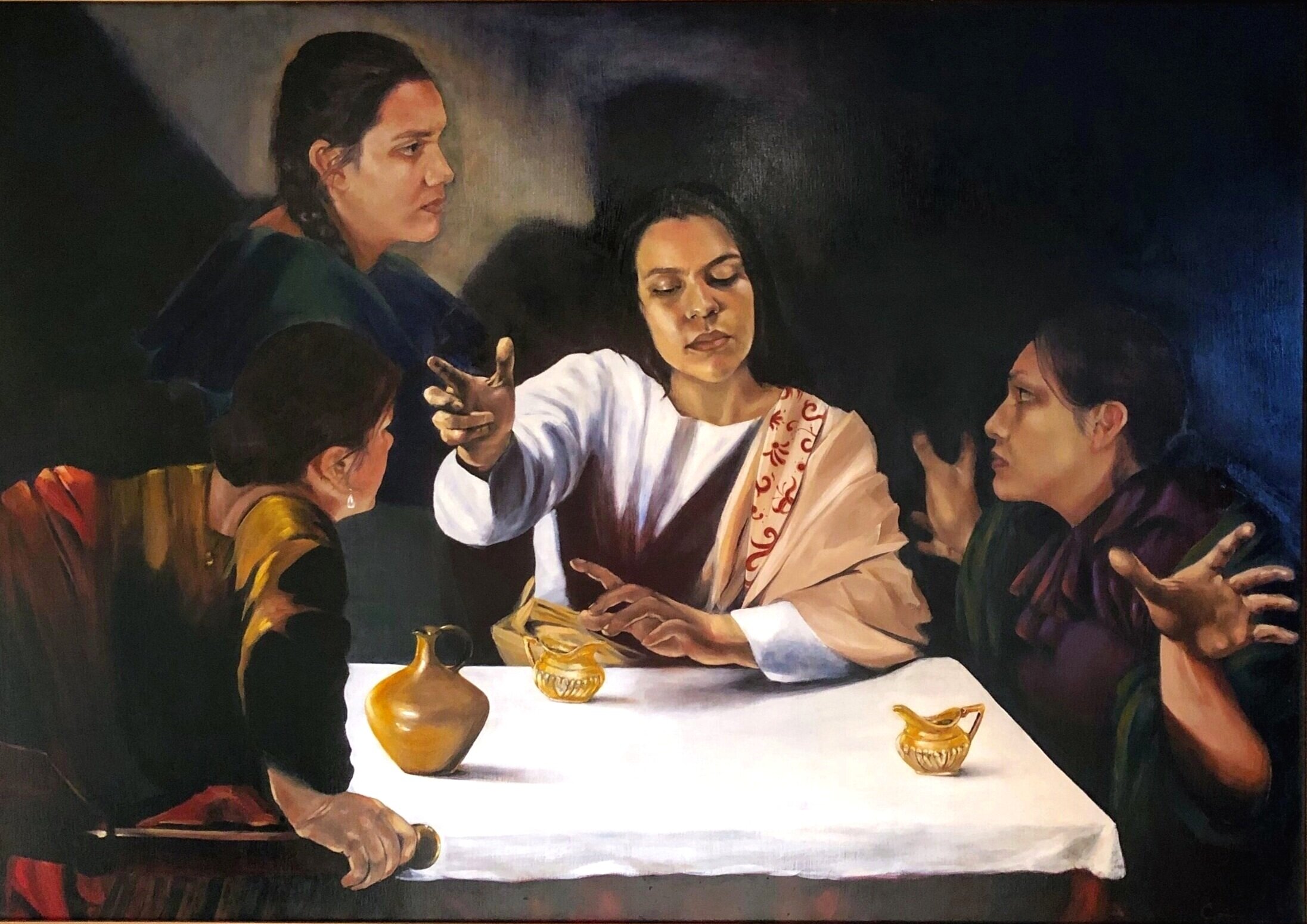   "Dialogo de La Sombra"- Dialogue of the Shadow   $3,000  41.5” X 46.5”  Oil Painting on Canvas 