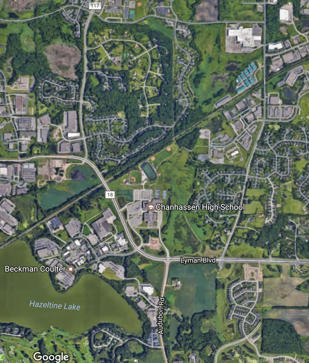 Aerial image of the race area in Chanhassen Image from maps.google.com