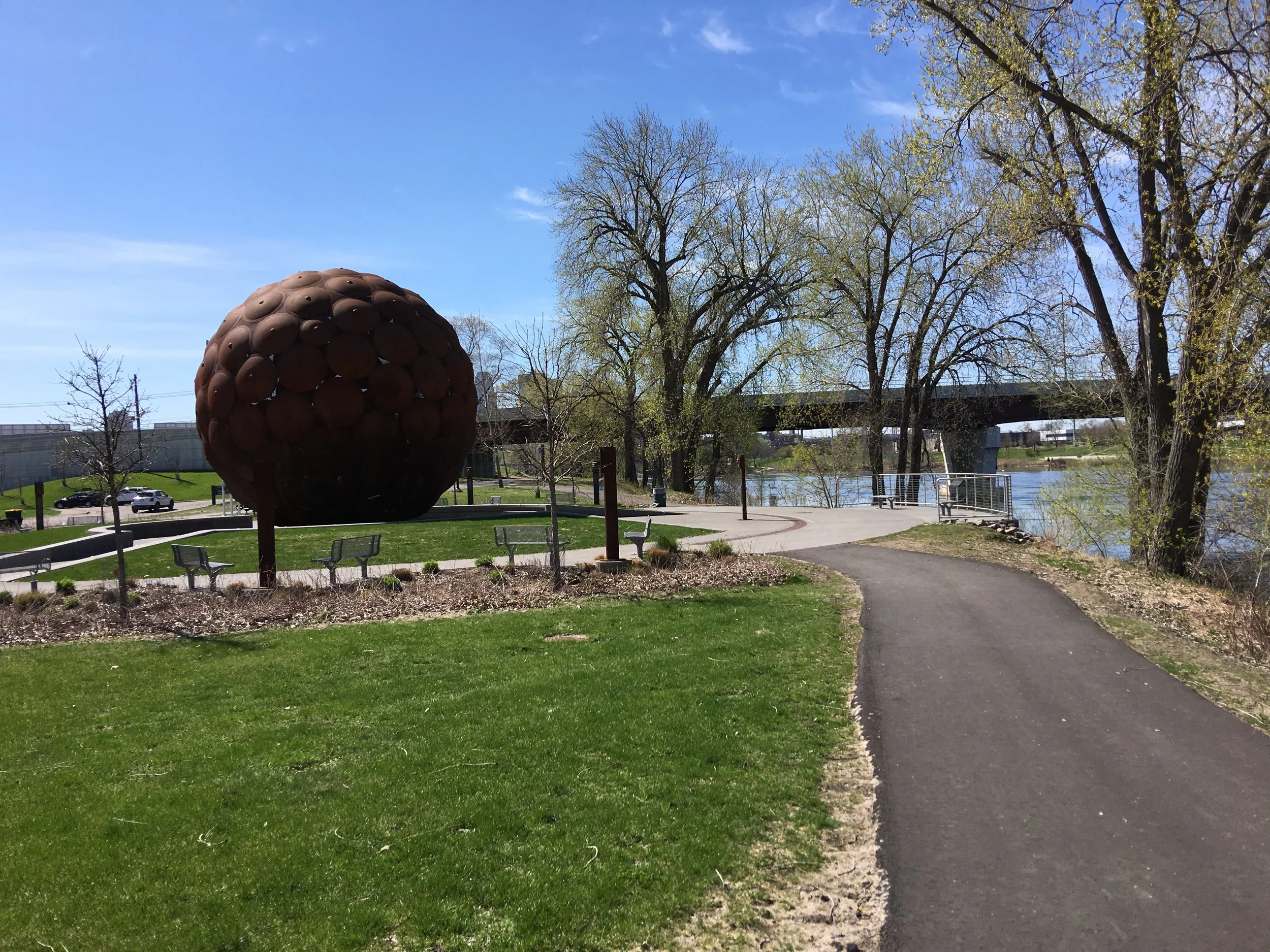 New section of the Upper River trail system with the plaza space on the river