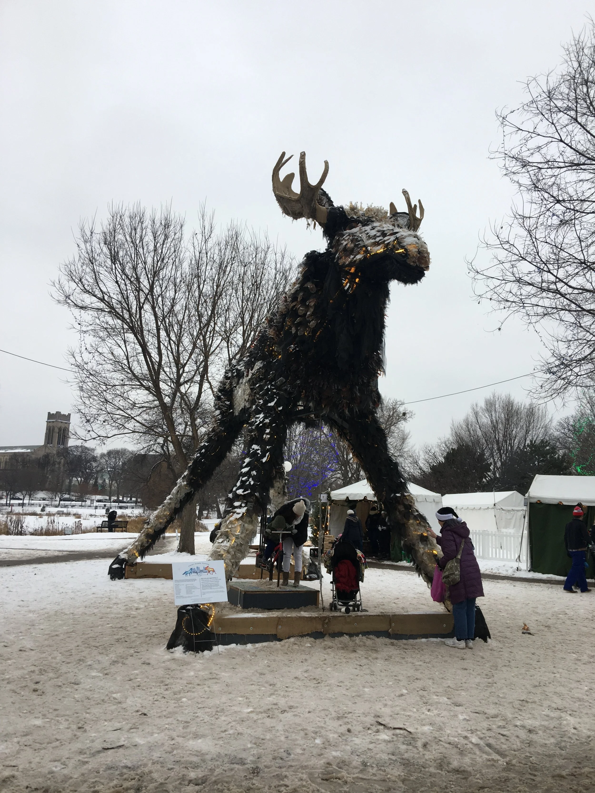 The moose that bobs its head when you pedal on the bike and pull the string attached to the head. The second animal sculpture is a wolf.