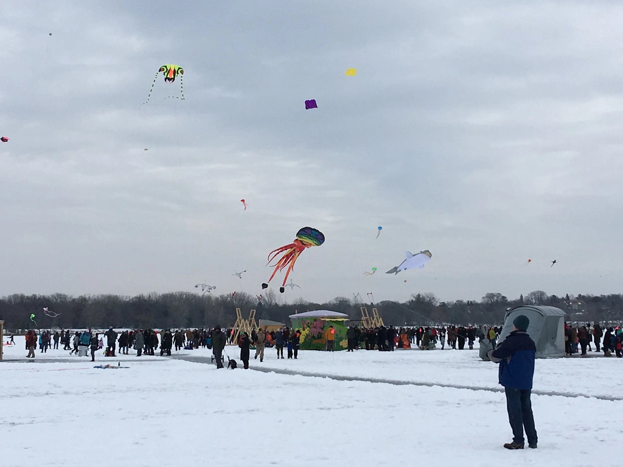 The kites and crowds gathered on Lake Harriet for the Kite Festival