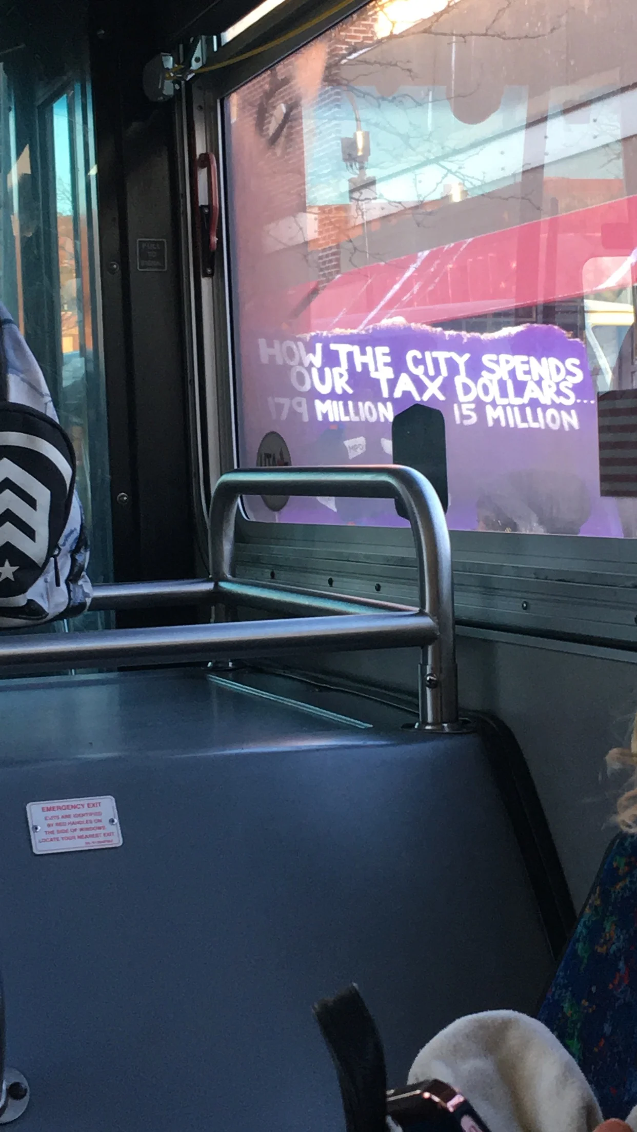 The sign that was carried as protesters blocked the Number 4 bus from getting downtown workers home last week